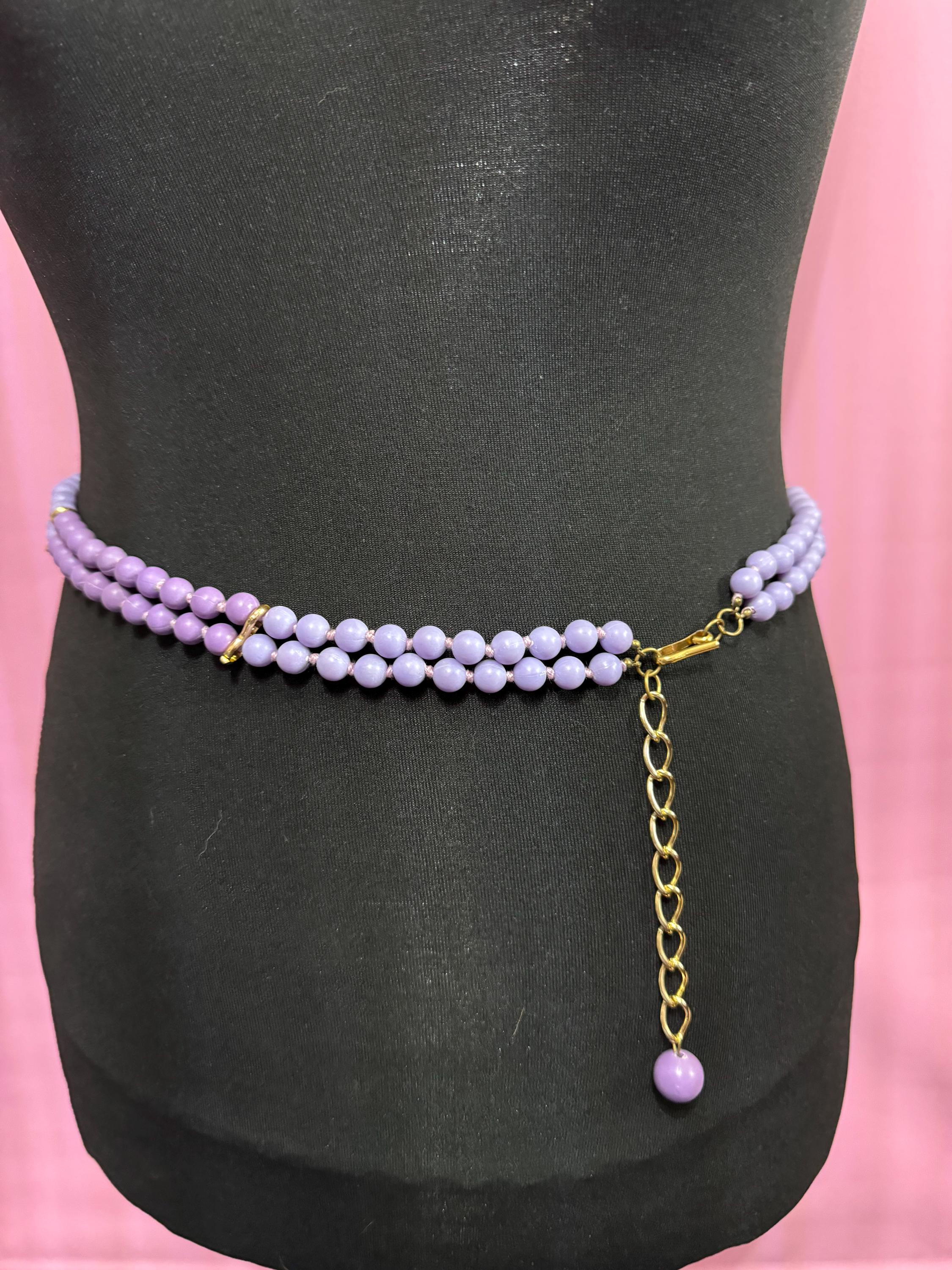 Size to 98cm Vintage 1960s 1970s purple Plastic beaded Adjustable chain Link Ladies Belt mid century