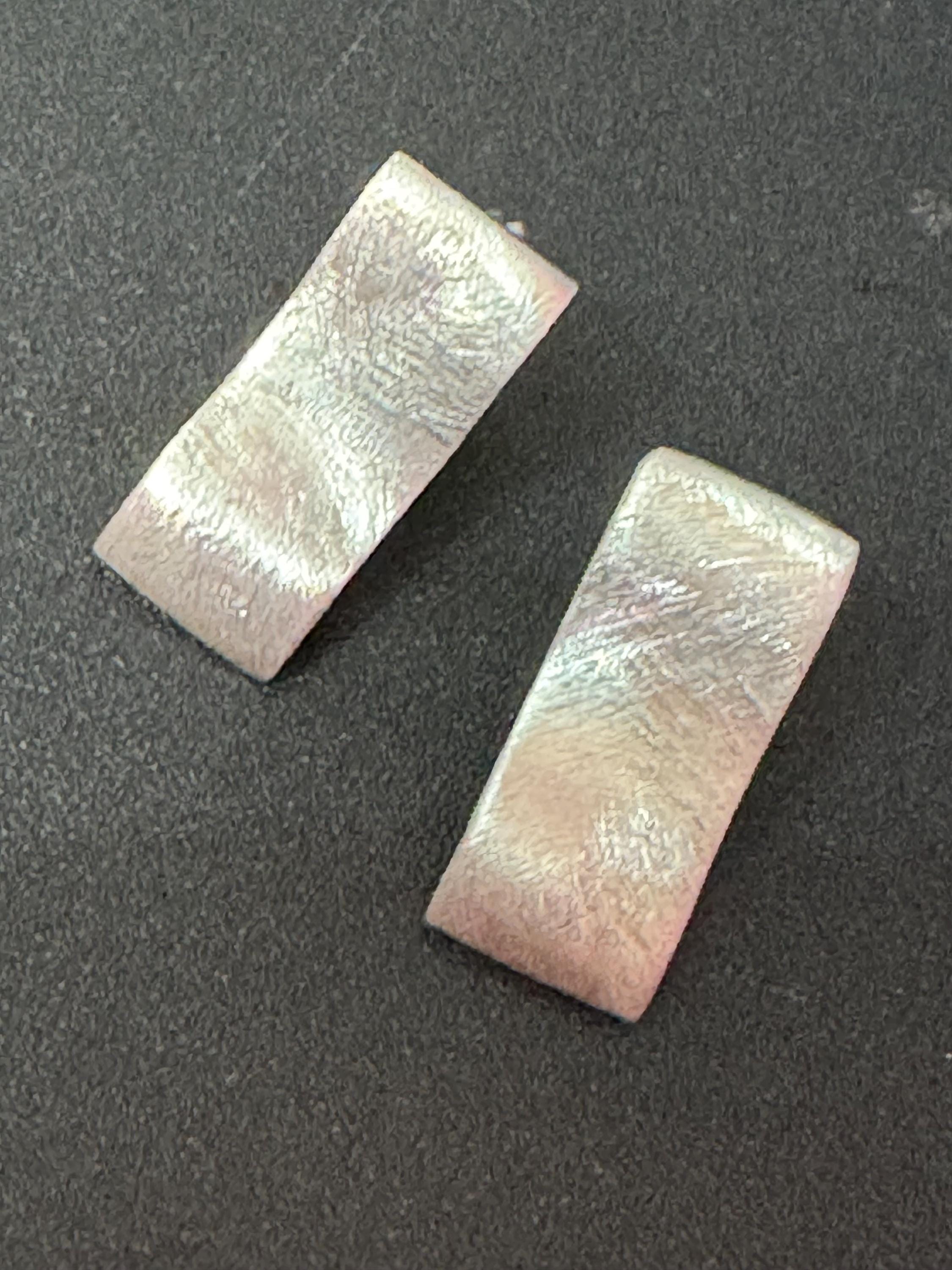 modernist planished rectangular pierced stud earrings 925 sterling silver 3.9 grams