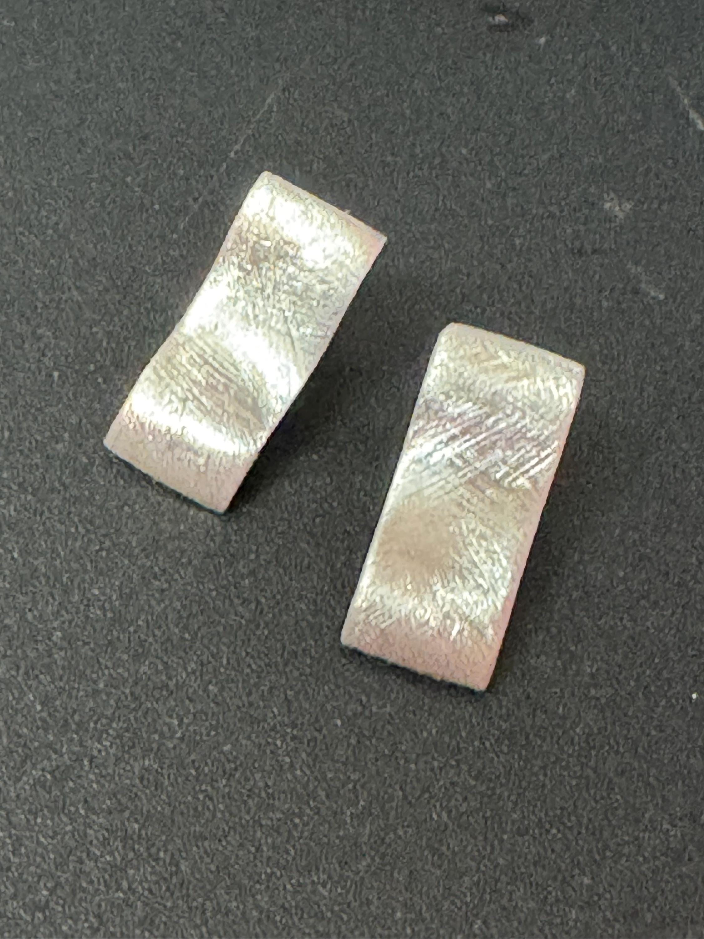 modernist planished rectangular pierced stud earrings 925 sterling silver 3.9 grams
