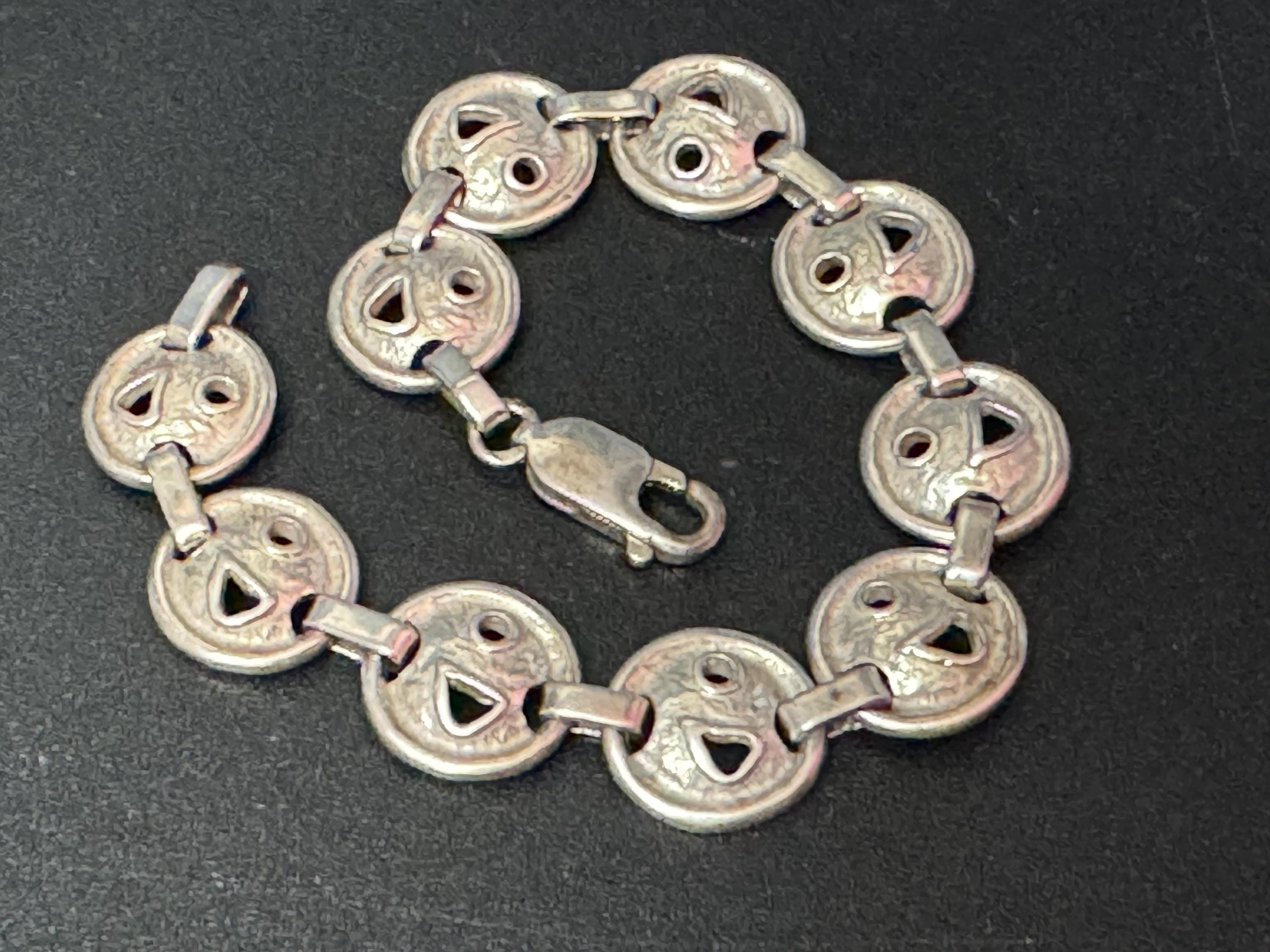 modernist abstract circles chain link bracelet Retro 925 sterling silver 17cm 14.1 grams