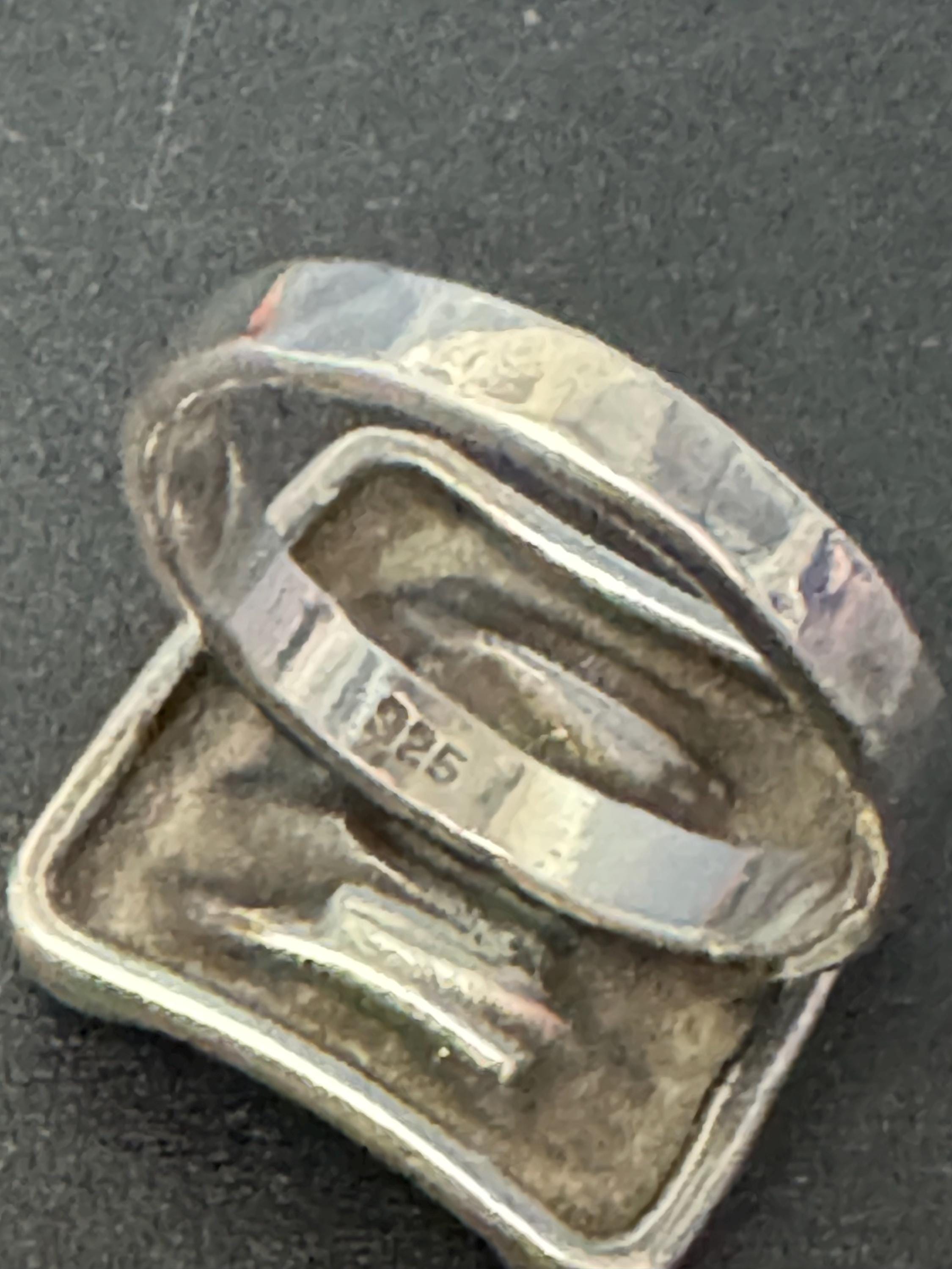 SIZE P sterling silver 925 modernist brutalist square ring 8.9 grams