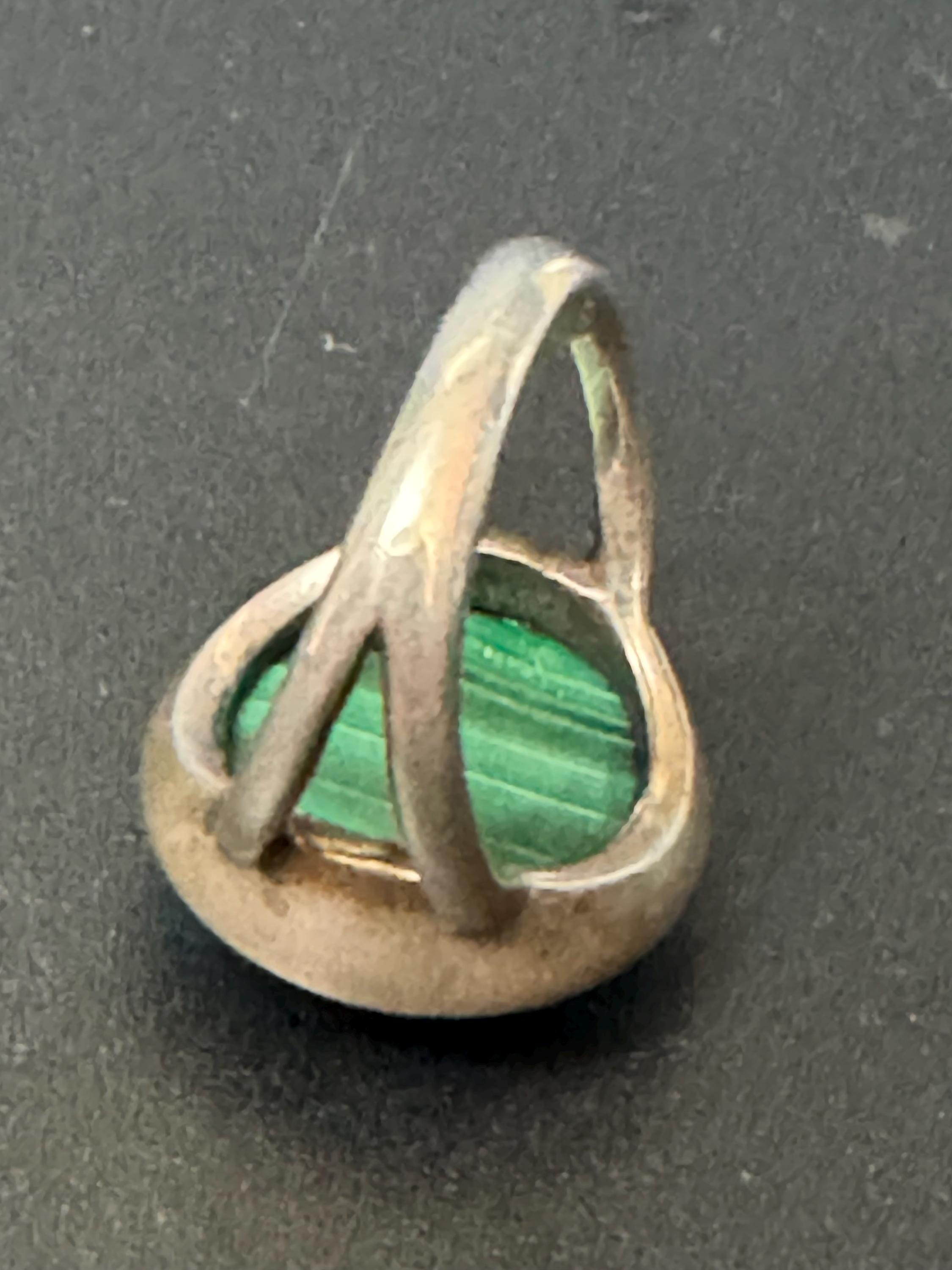 1970s vintage chunky 925 sterling silver green malachite gemstone ring size S/T  15.2 grams