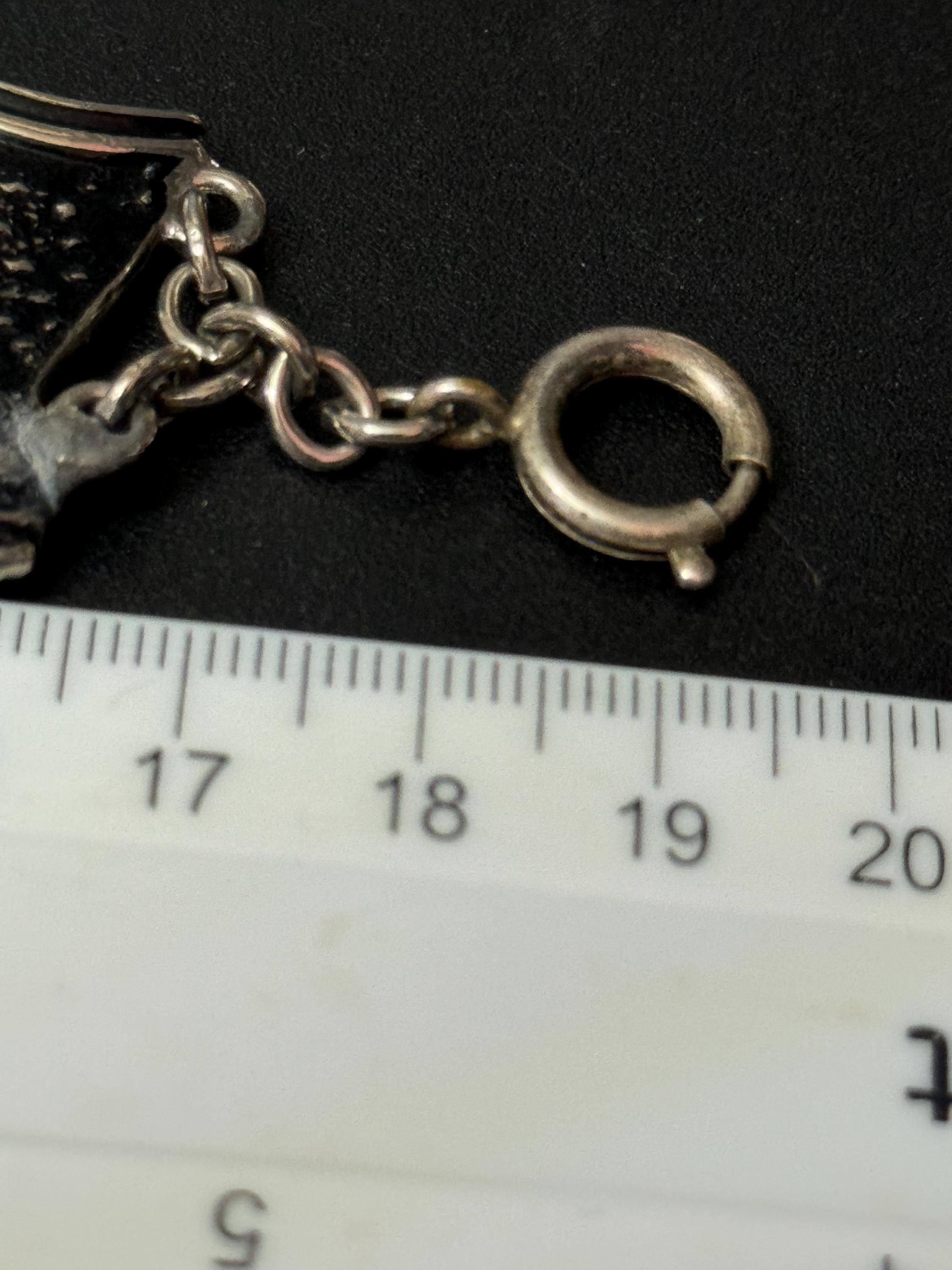 vintage 1970s Silver tone chunky panel link wide bracelet fish seahorse starfish designs