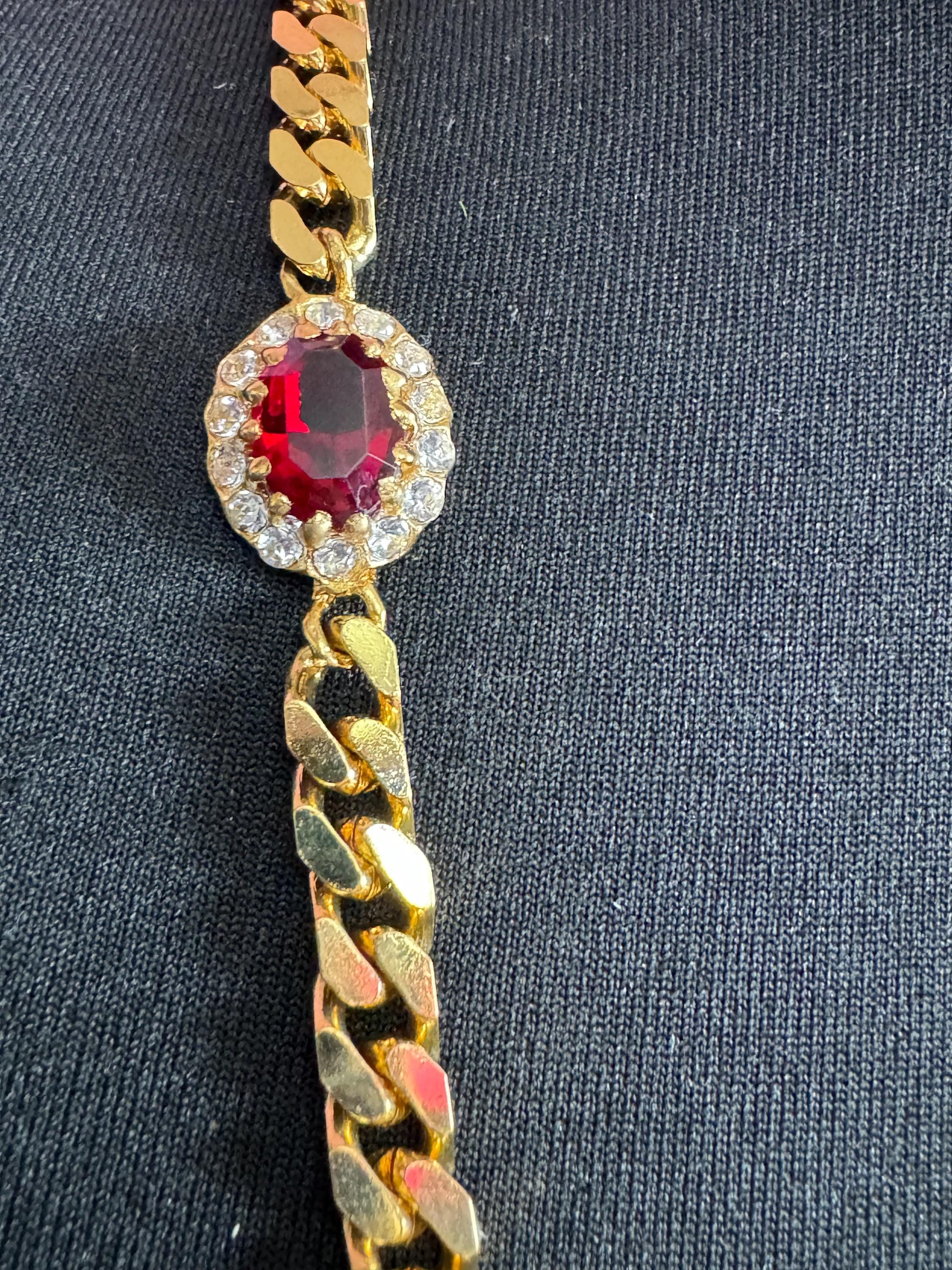 Vintage emerald green , ruby red and sapphire blue genuine Swarovski crystal long gold tone chain station necklace 80cm