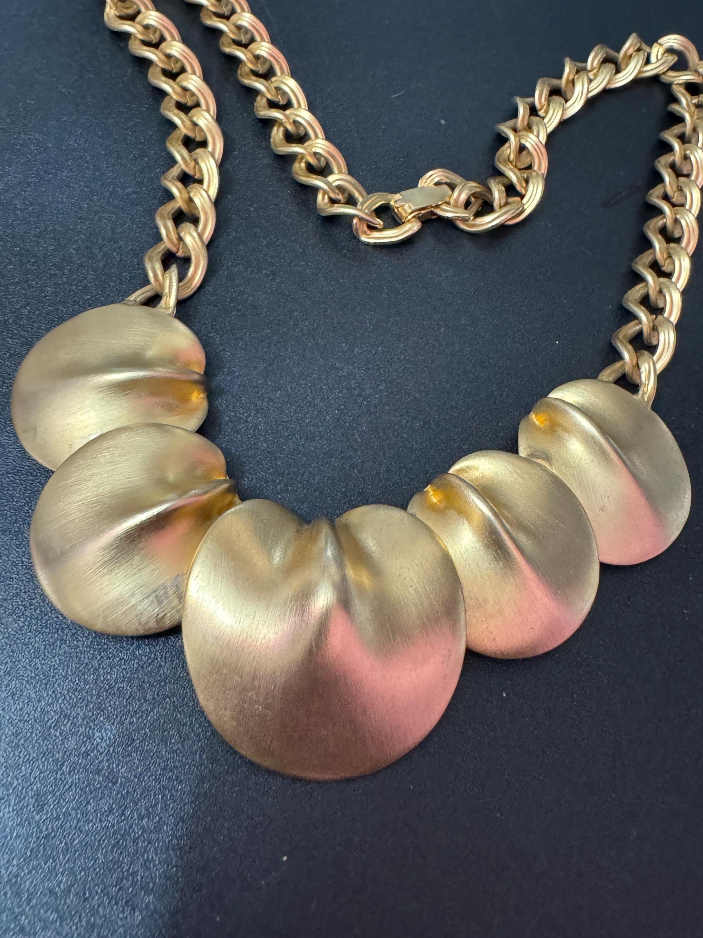 Retro Matt yellow gold tone chunky chain collar necklace 44cm