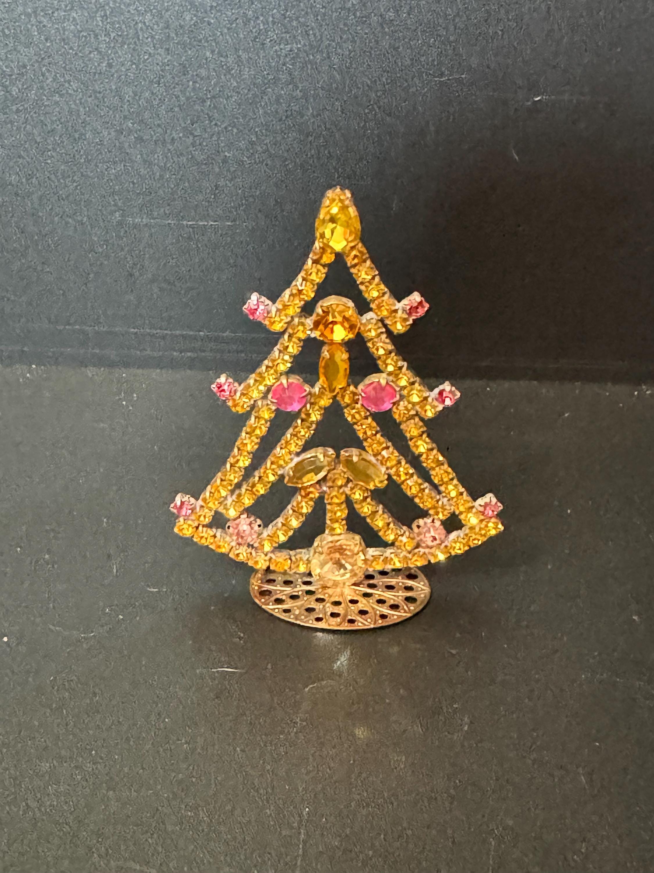 8cm freestanding vintage Ornament Vintage Czech Rhinestone orange pink Christmas Tree Xmas Table Decoration