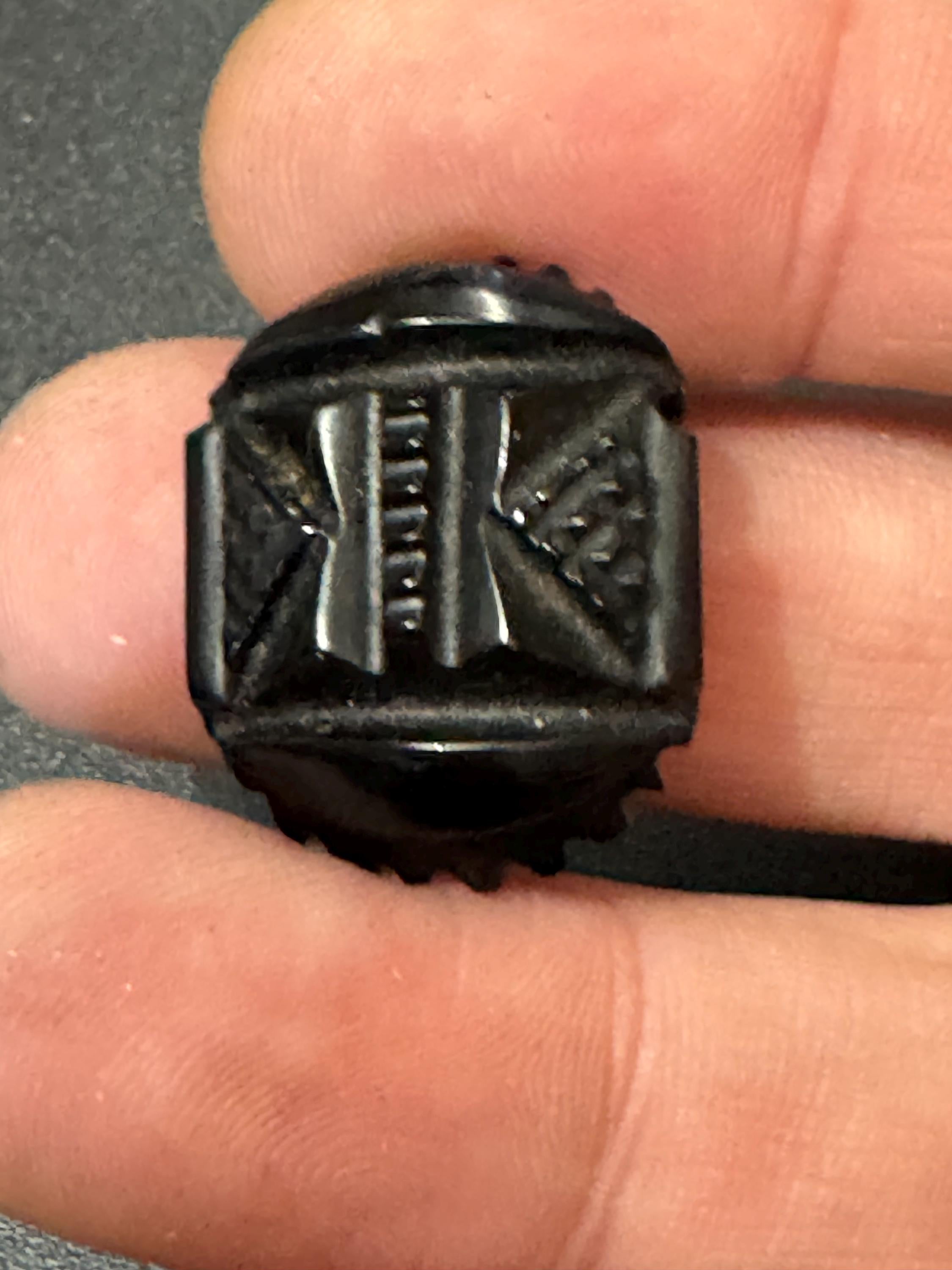 vintage retro small Victorian revival mourning brooch Faux Jet Bog oak