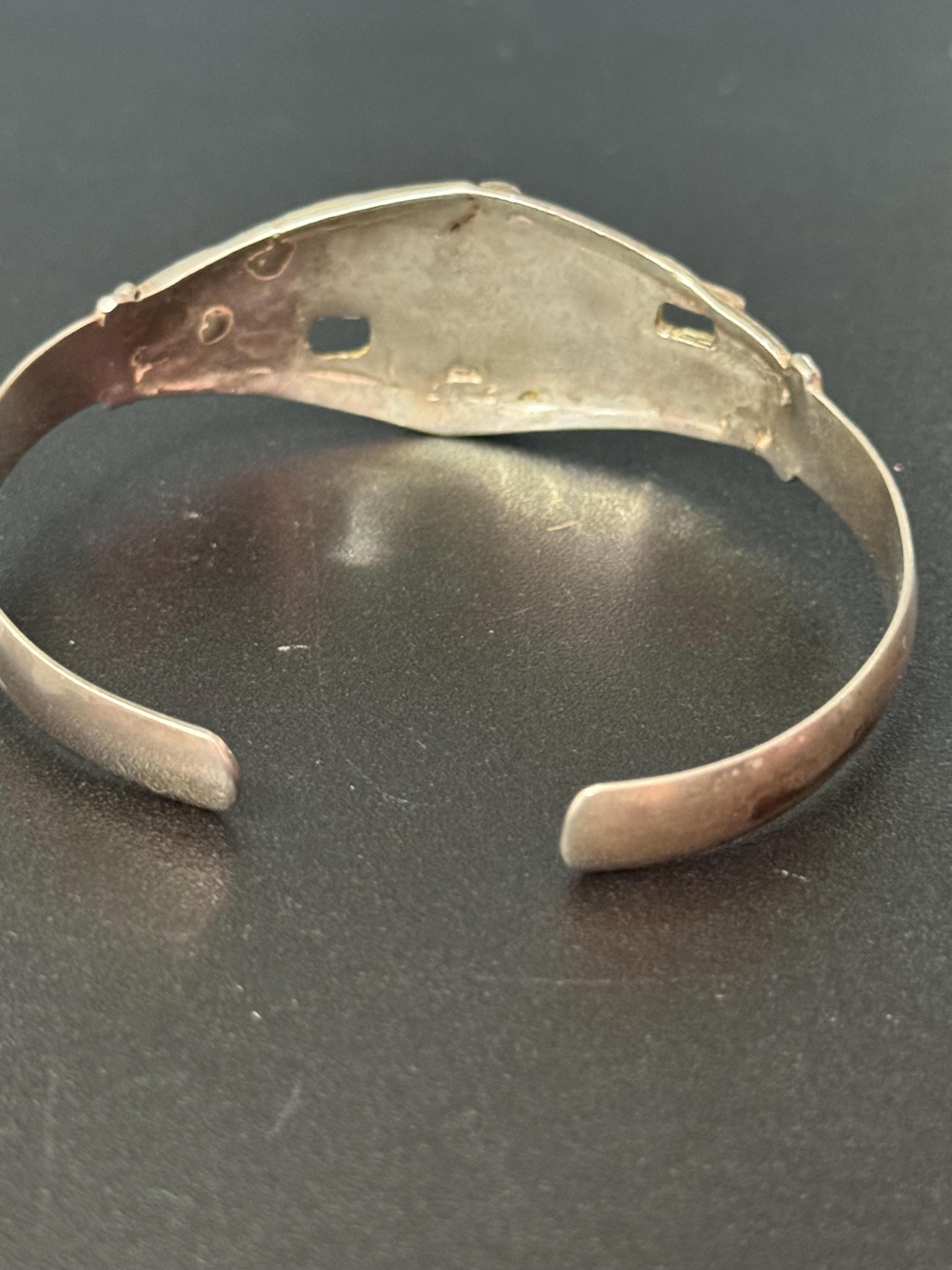 Vintage stamped 925 sterling silver wide Cuff Bangle Bracelet 19.58grams modernist  abstract design