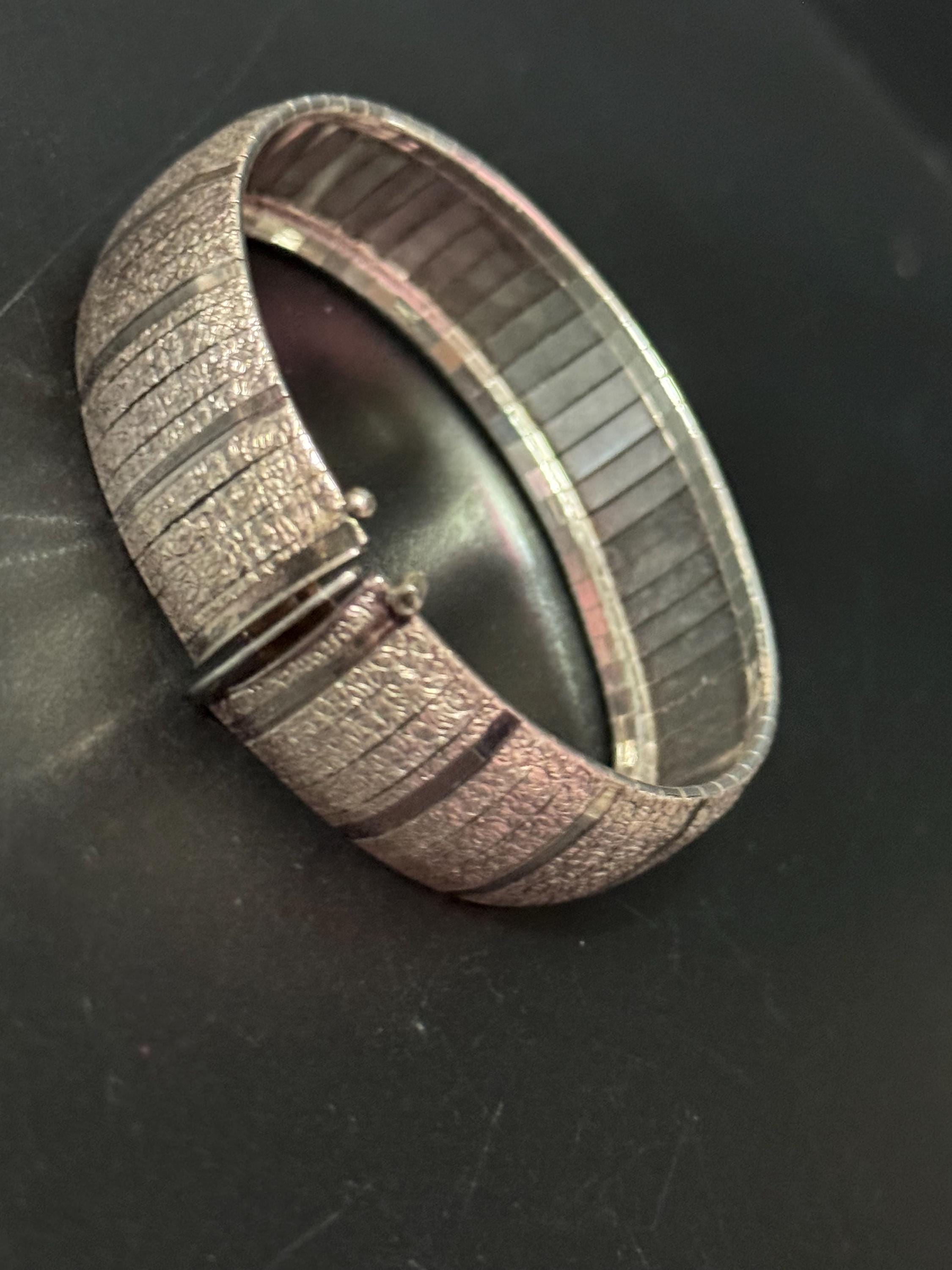 1970s Italian 925 sterling silver textured modernist cuff bracelet