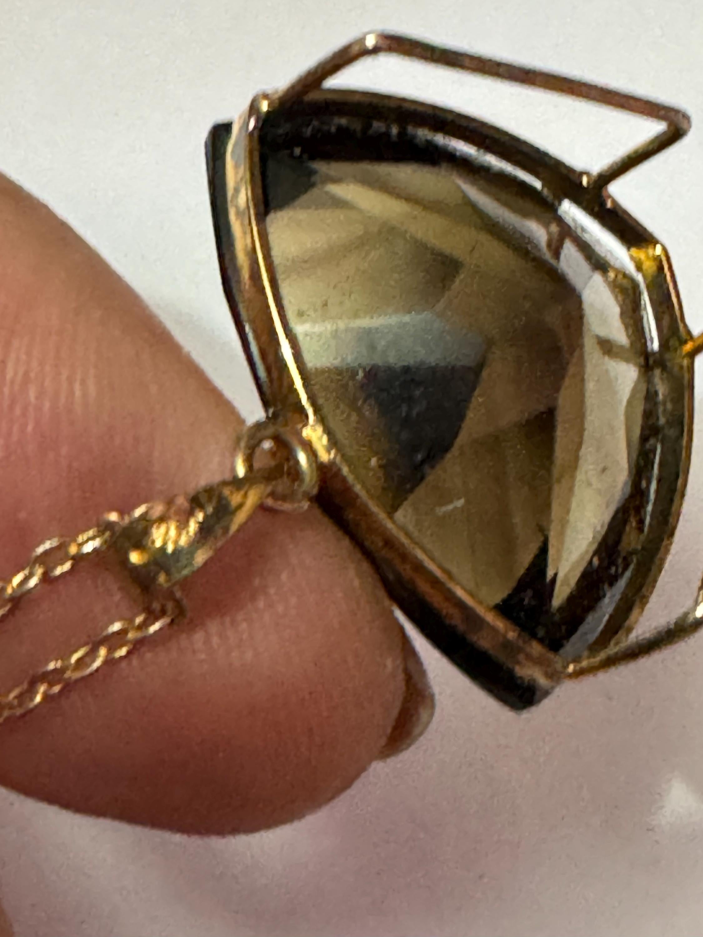 Vintage silver gilt gold tone brown cognac glass pendant on a 44cm chain brutalist