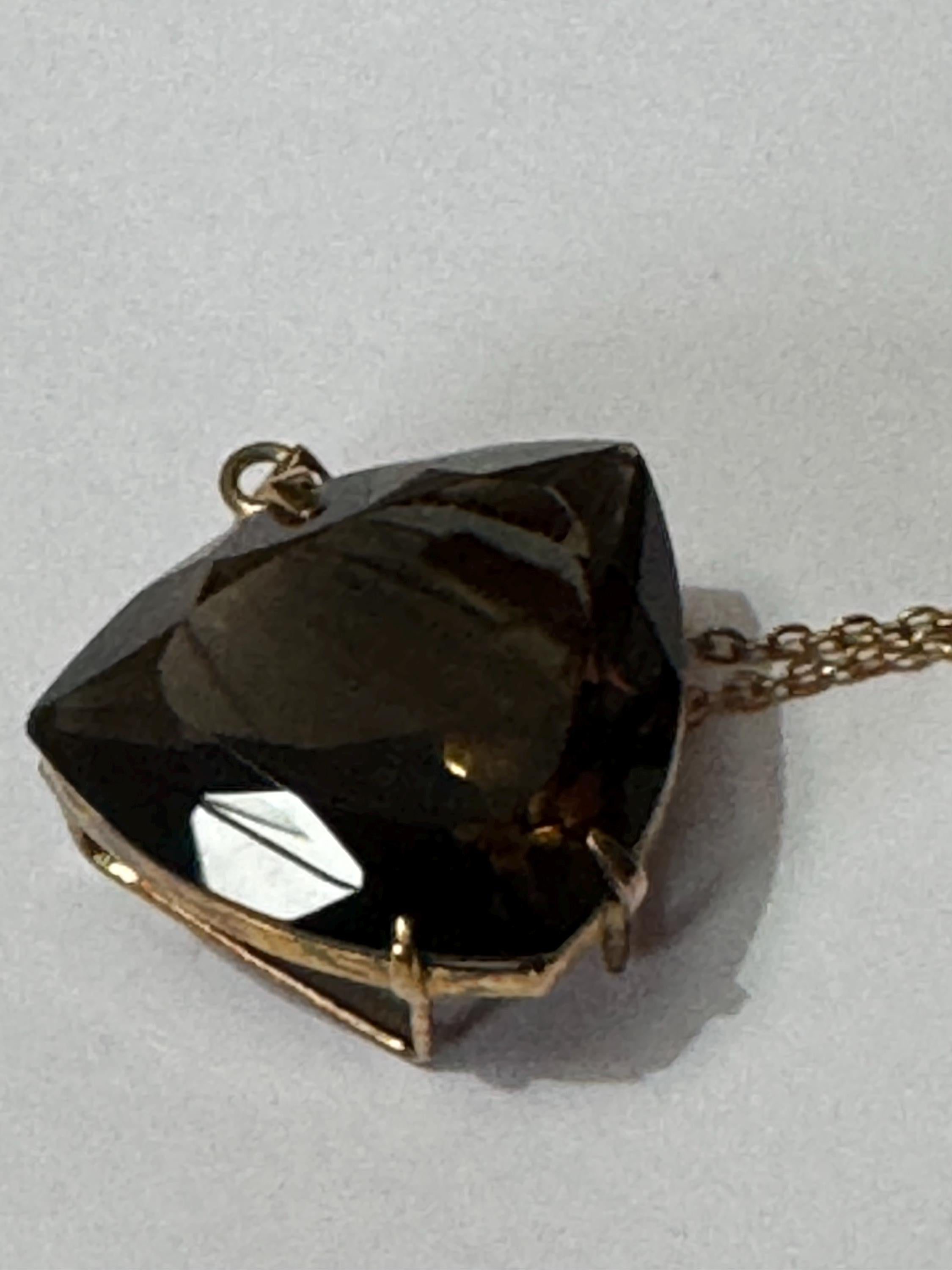 Vintage silver gilt gold tone brown cognac glass pendant on a 44cm chain brutalist