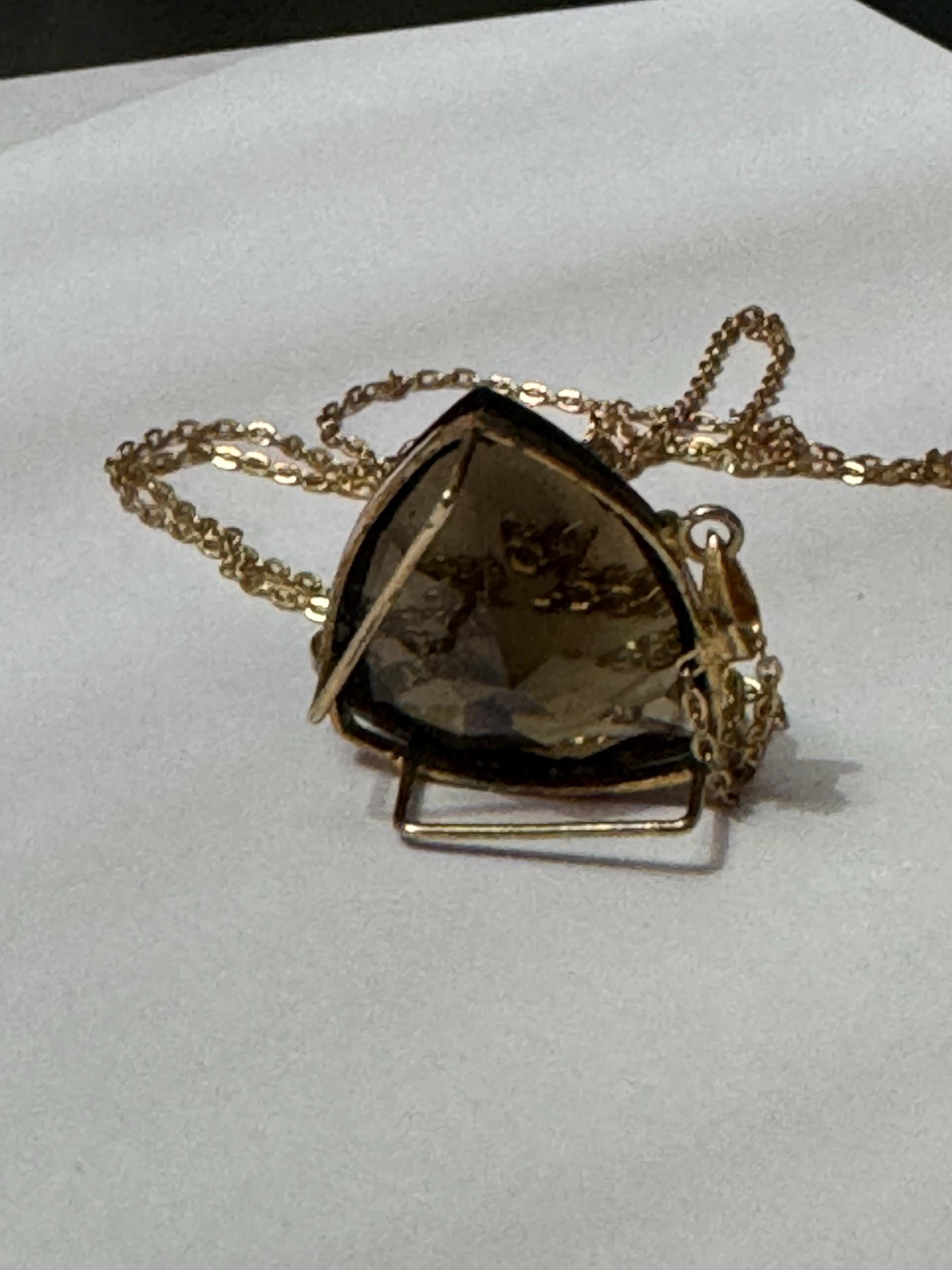 Vintage silver gilt gold tone brown cognac glass pendant on a 44cm chain brutalist