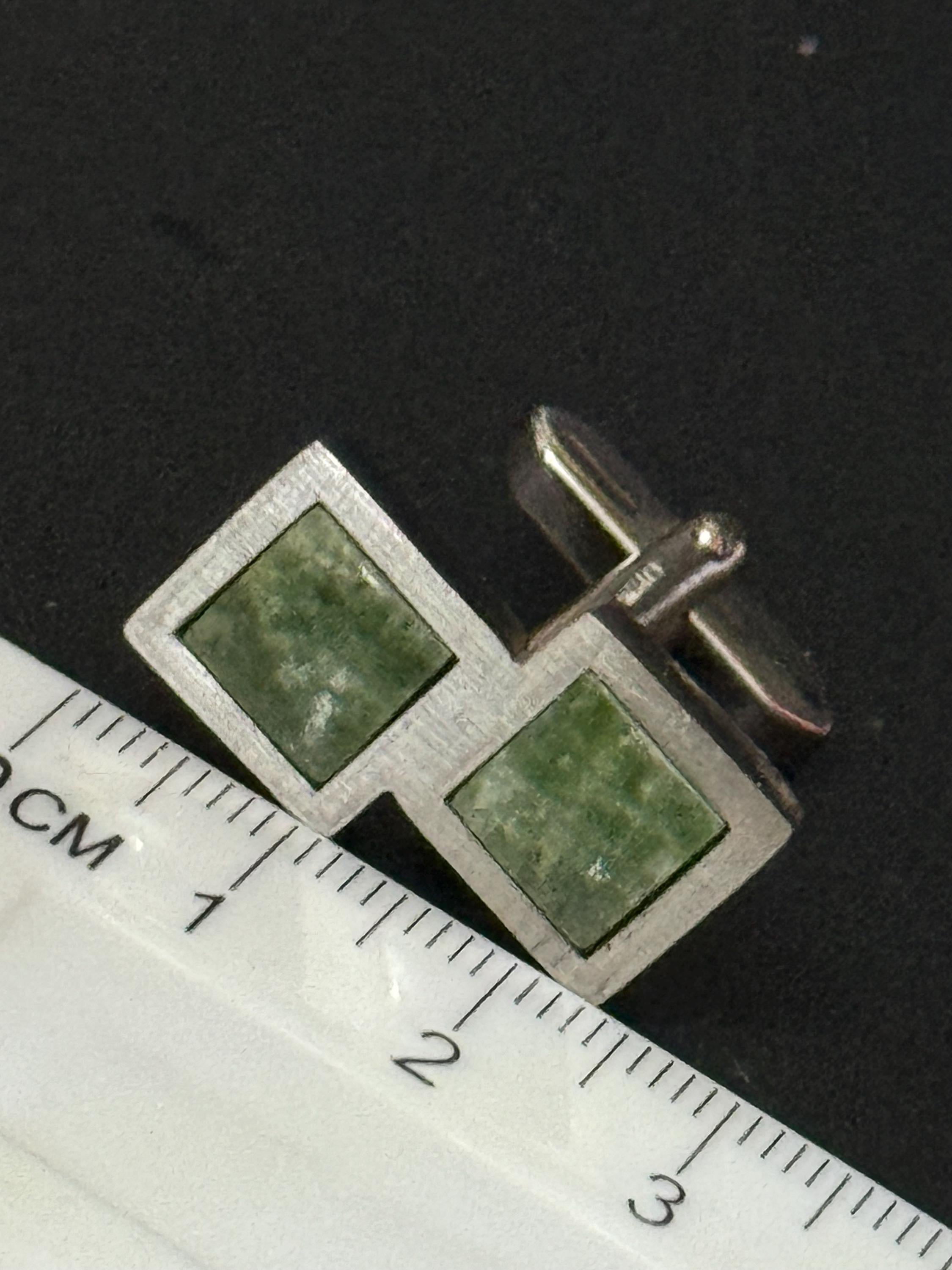 Men’s designer Christian Dior signed silver tone cufflinks with green gemstones