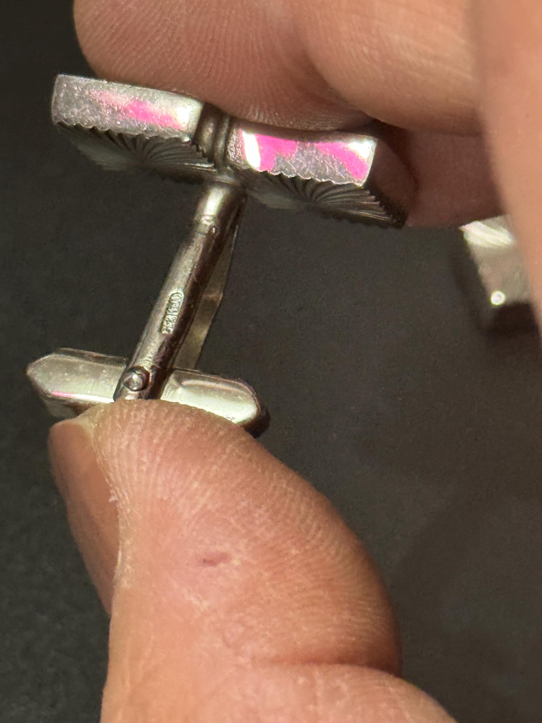 Men’s designer Christian Dior signed silver tone cufflinks with green gemstones