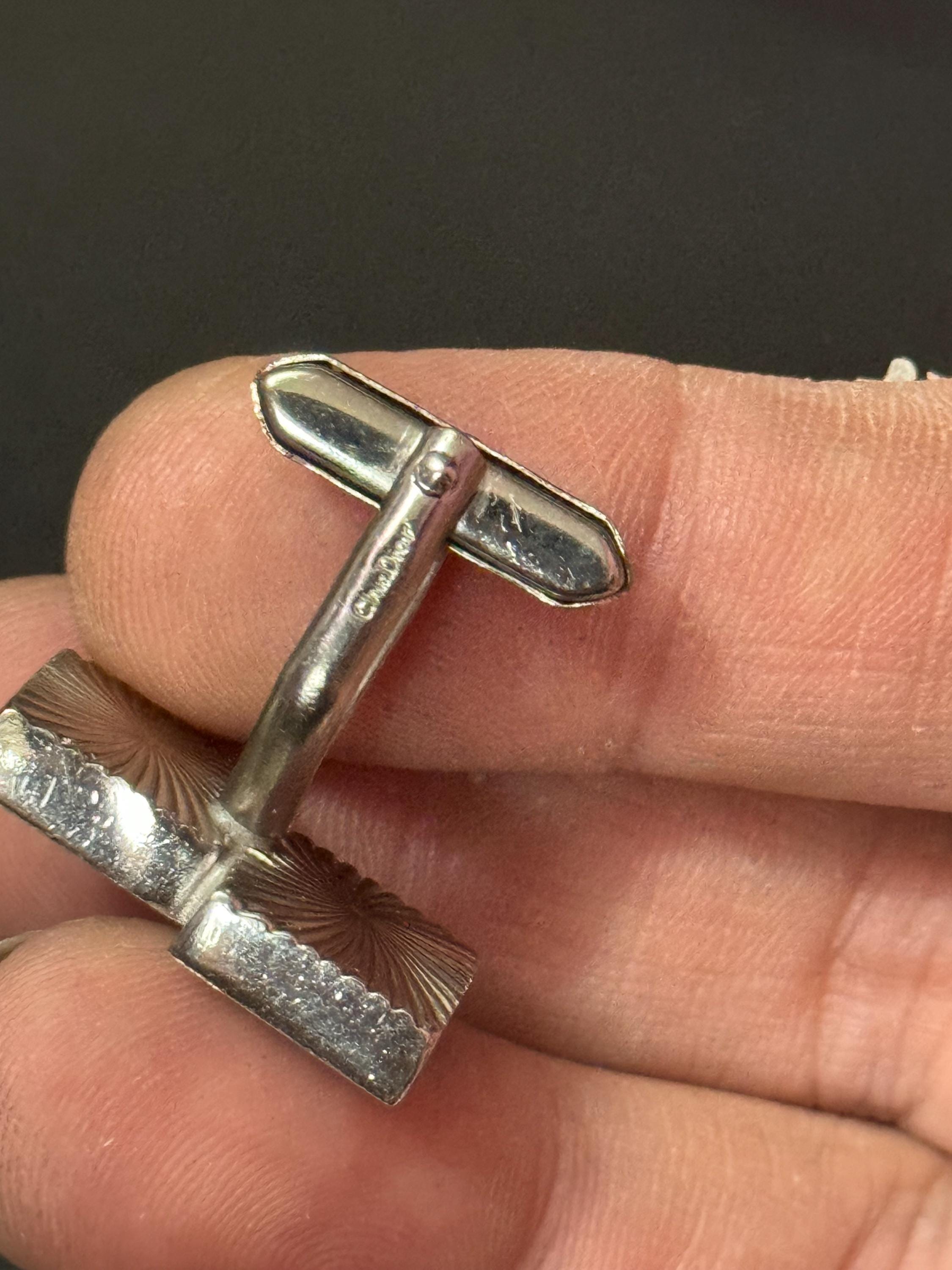Men’s designer Christian Dior signed silver tone cufflinks with green gemstones
