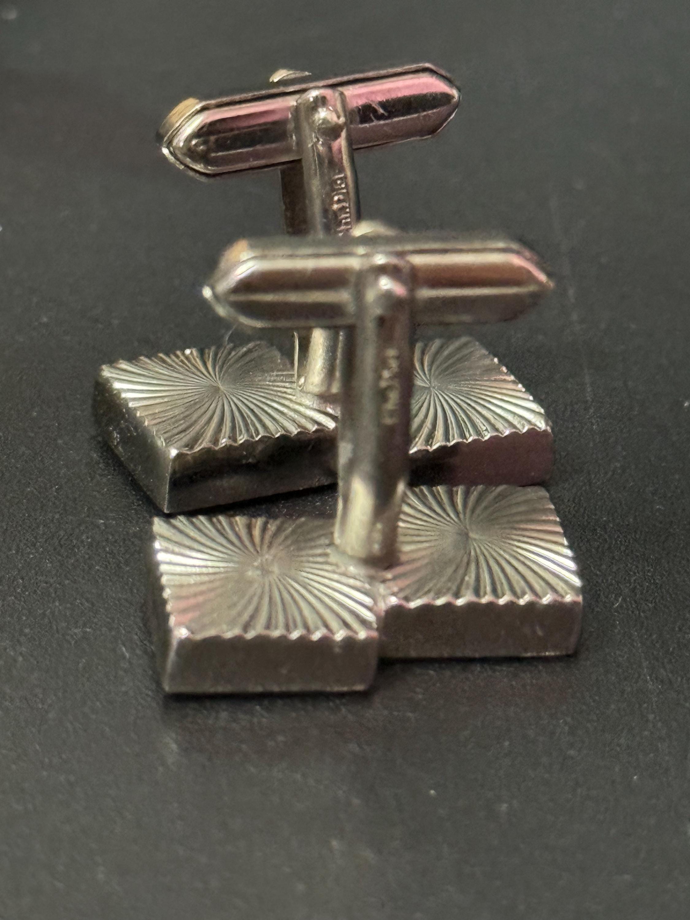 Men’s designer Christian Dior signed silver tone cufflinks with green gemstones