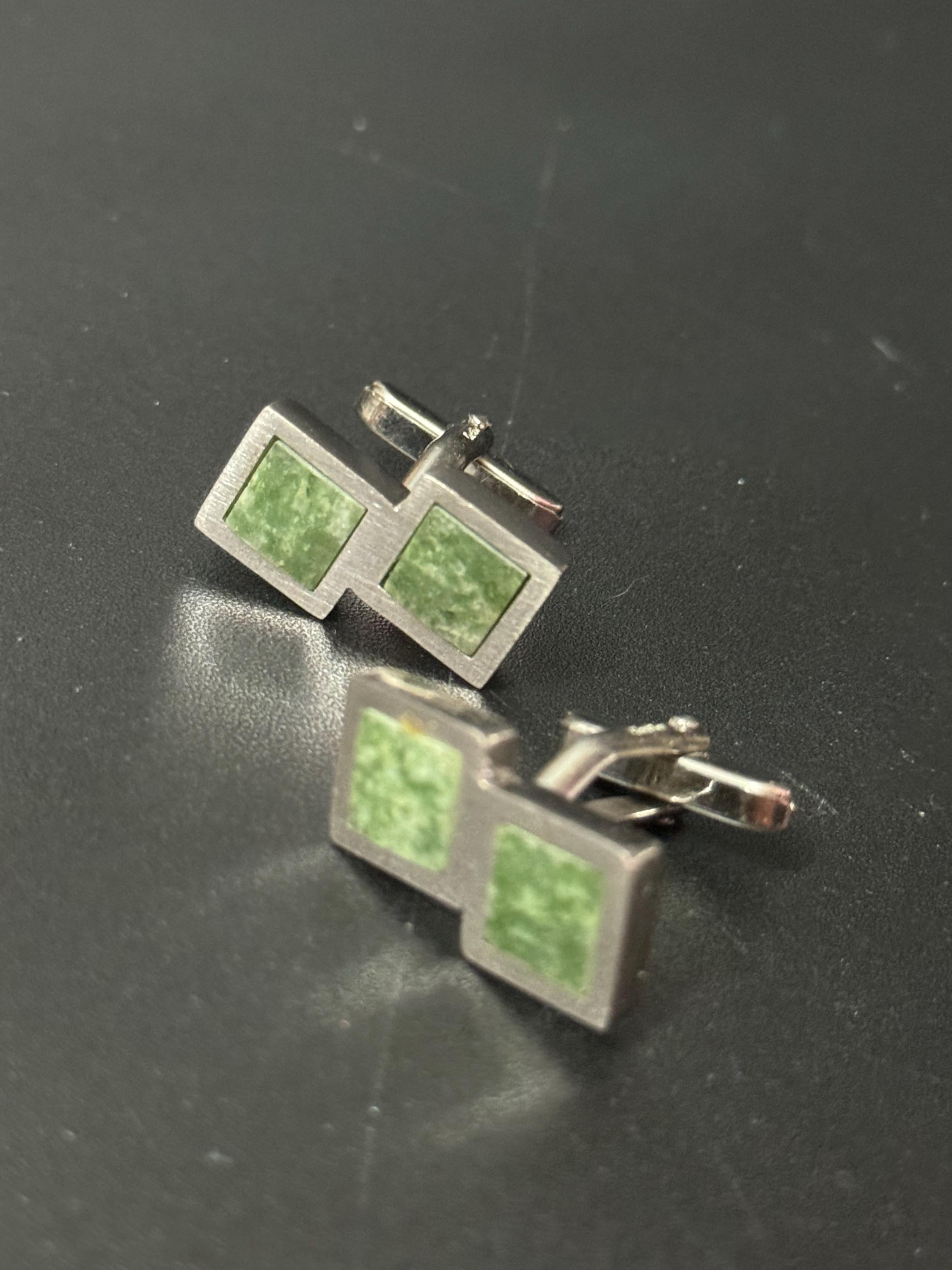 Men’s designer Christian Dior signed silver tone cufflinks with green gemstones