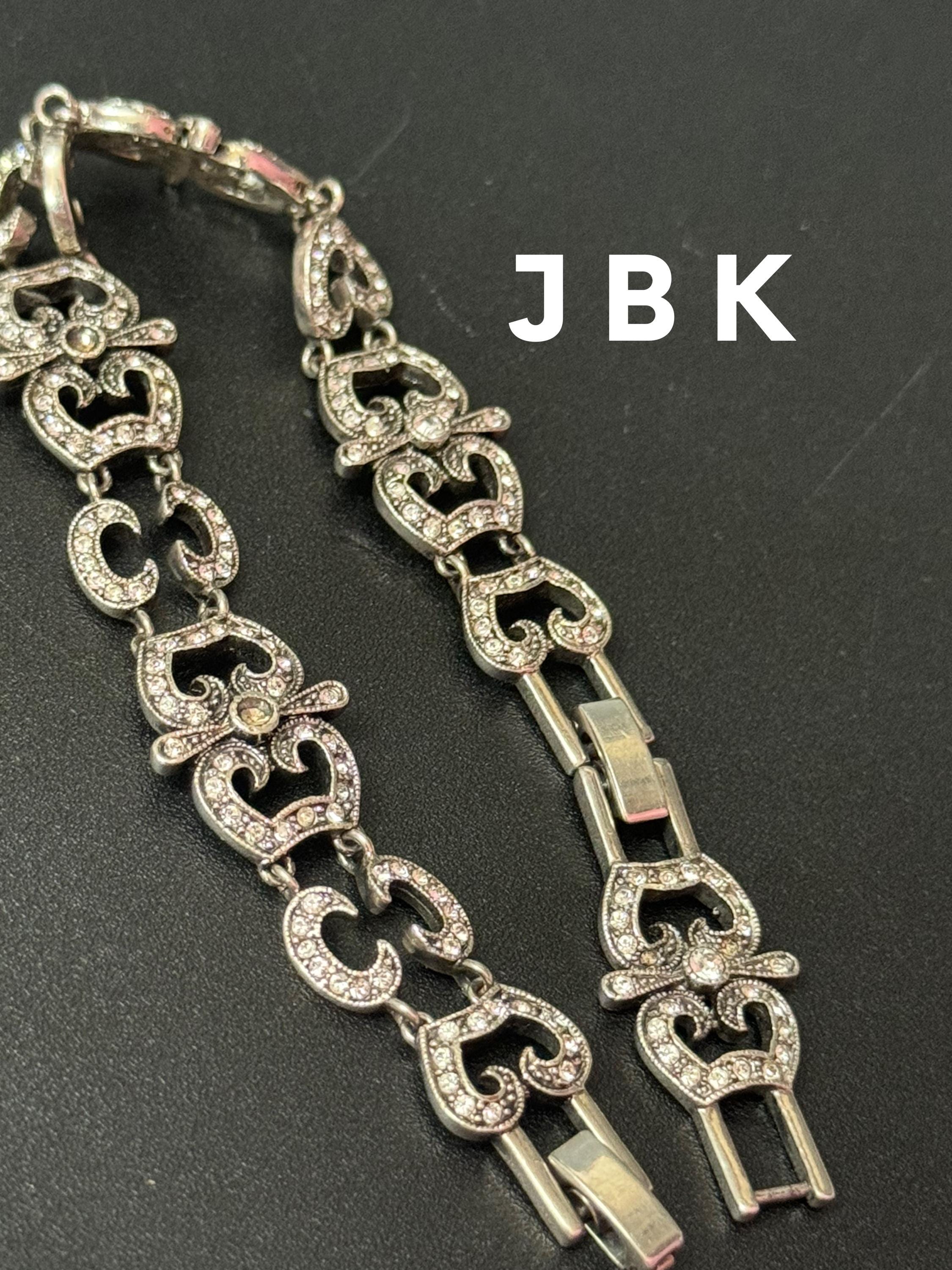 Signed JBK Jaqueline Kennedy vintage silver plated clear diamanté art deco panel bracelet with extender links
