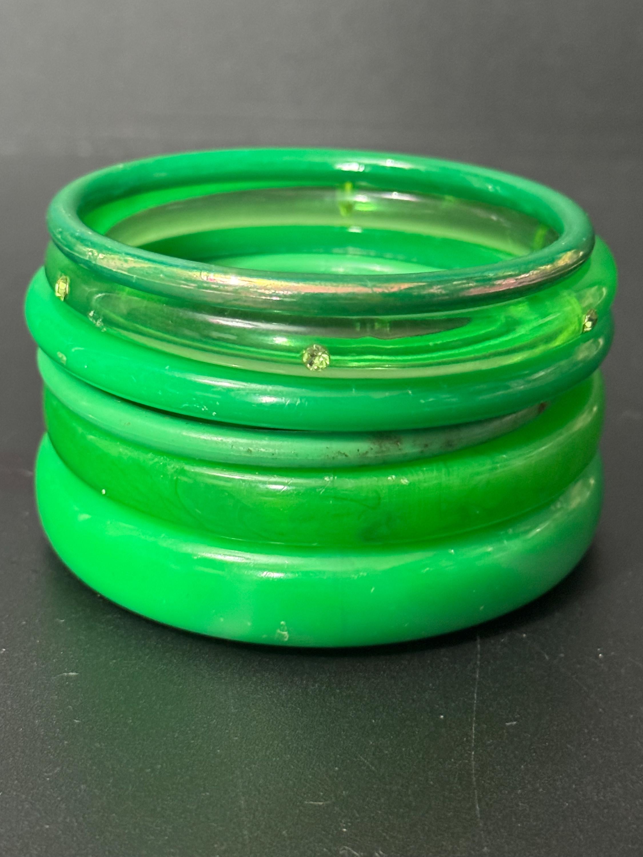 GREEN stack of vintage plastic bangles