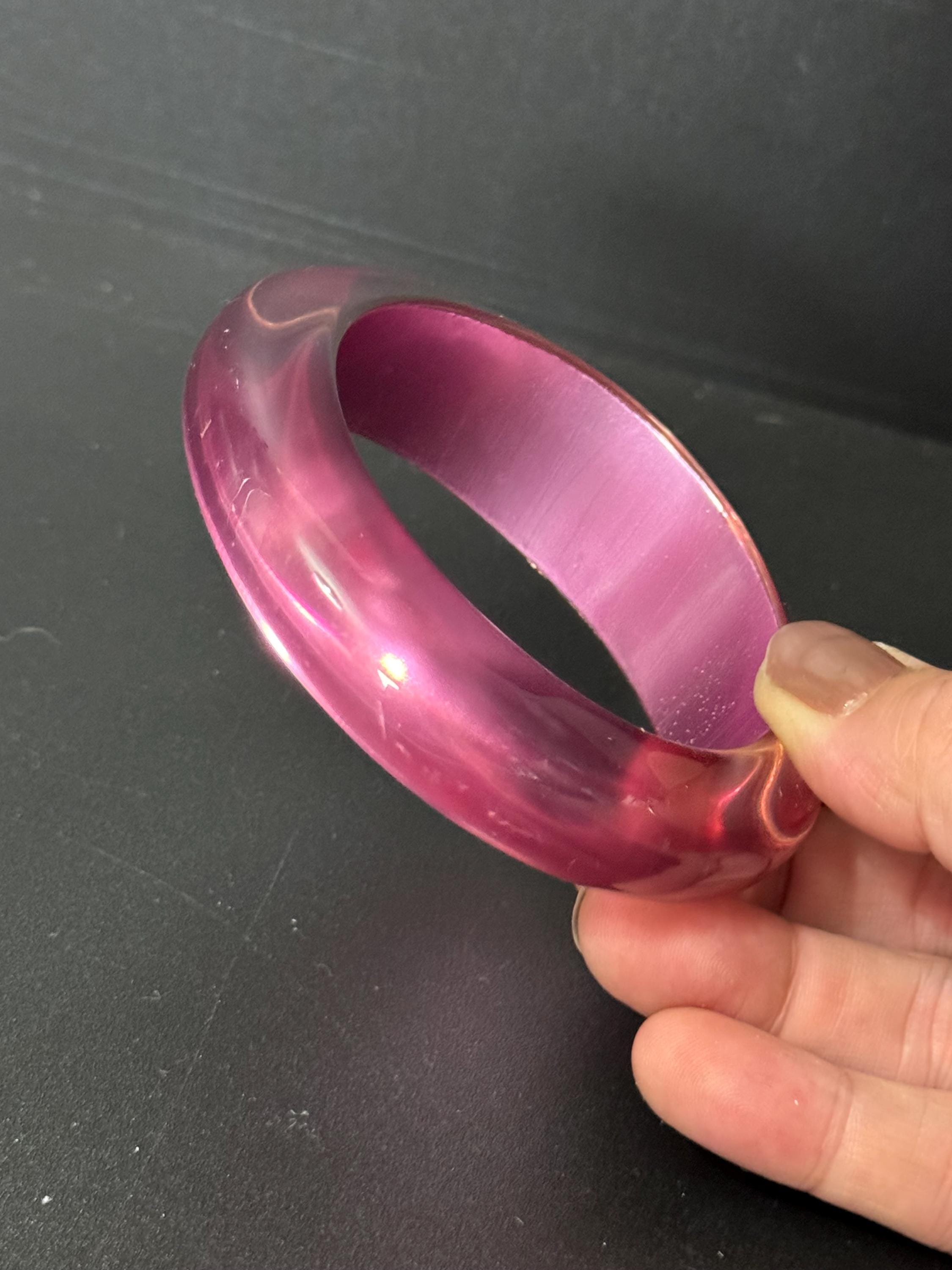 Retro Pink 2.5cm wide plastic bangle stacking layering metallic glowing