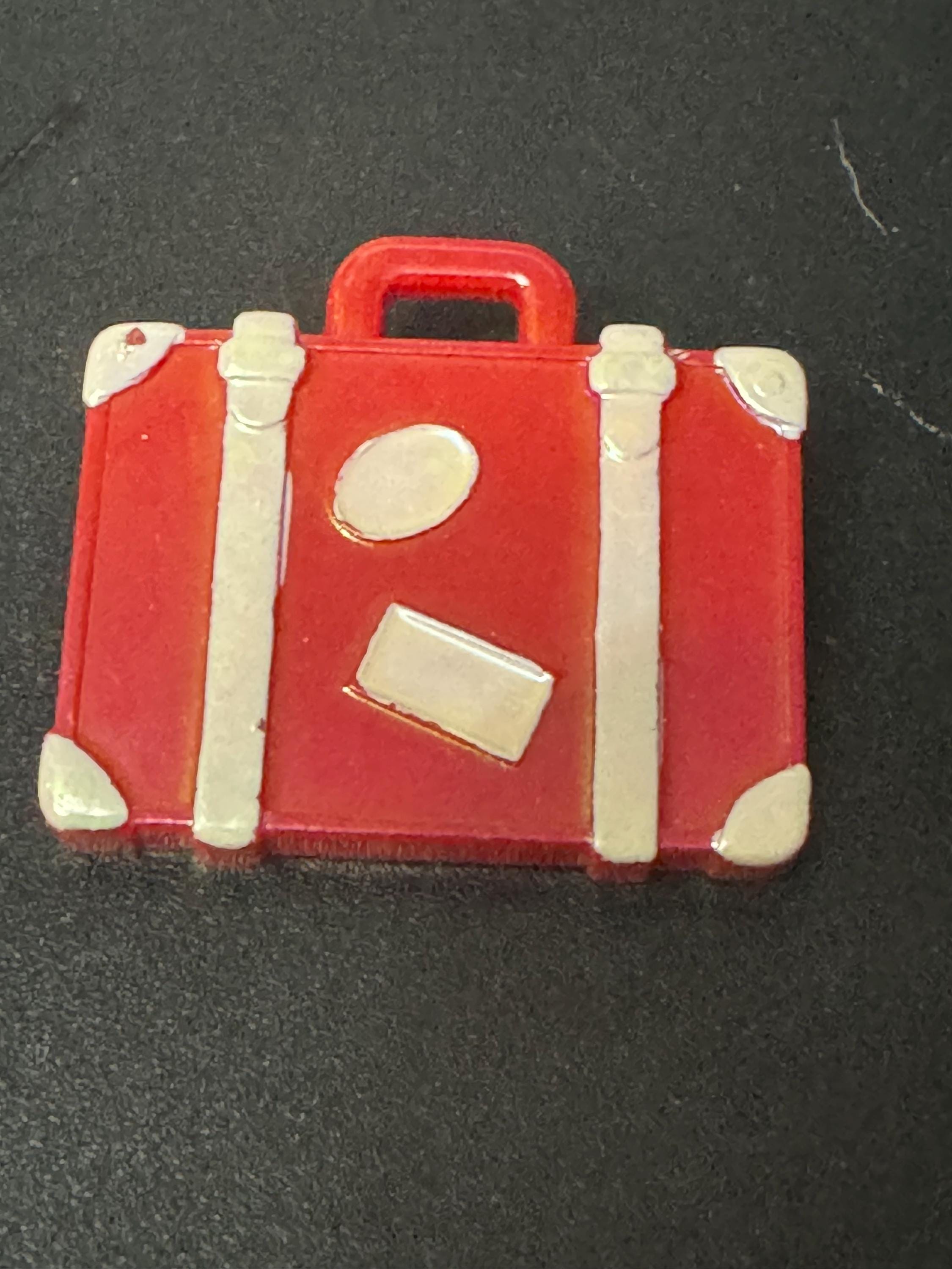 Novelty red travel suitcase brooch  vintage French 1960s