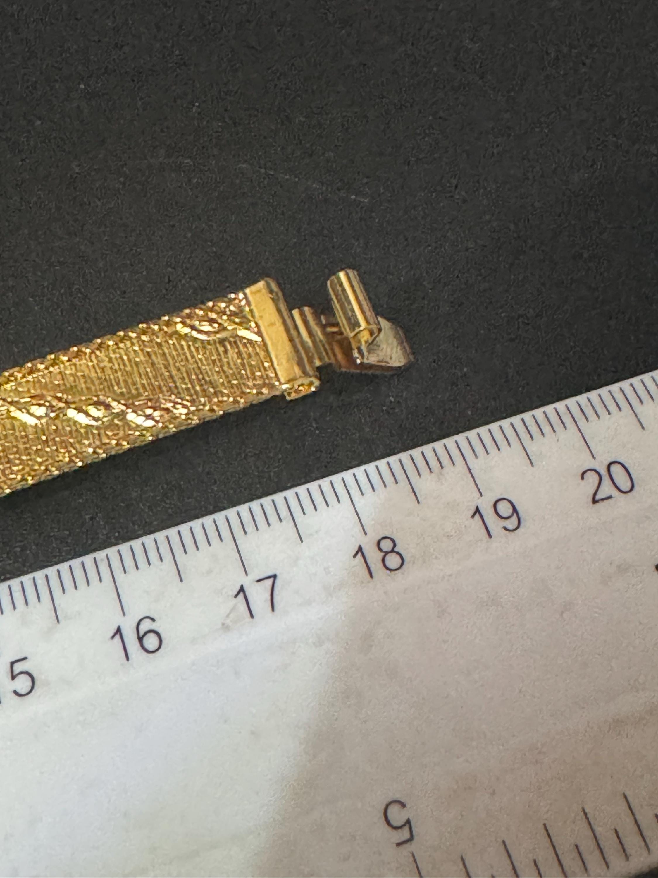 True Vintage pristine gold plated wide mesh flat link bangle bracelet 19 x 10mm old shop stock