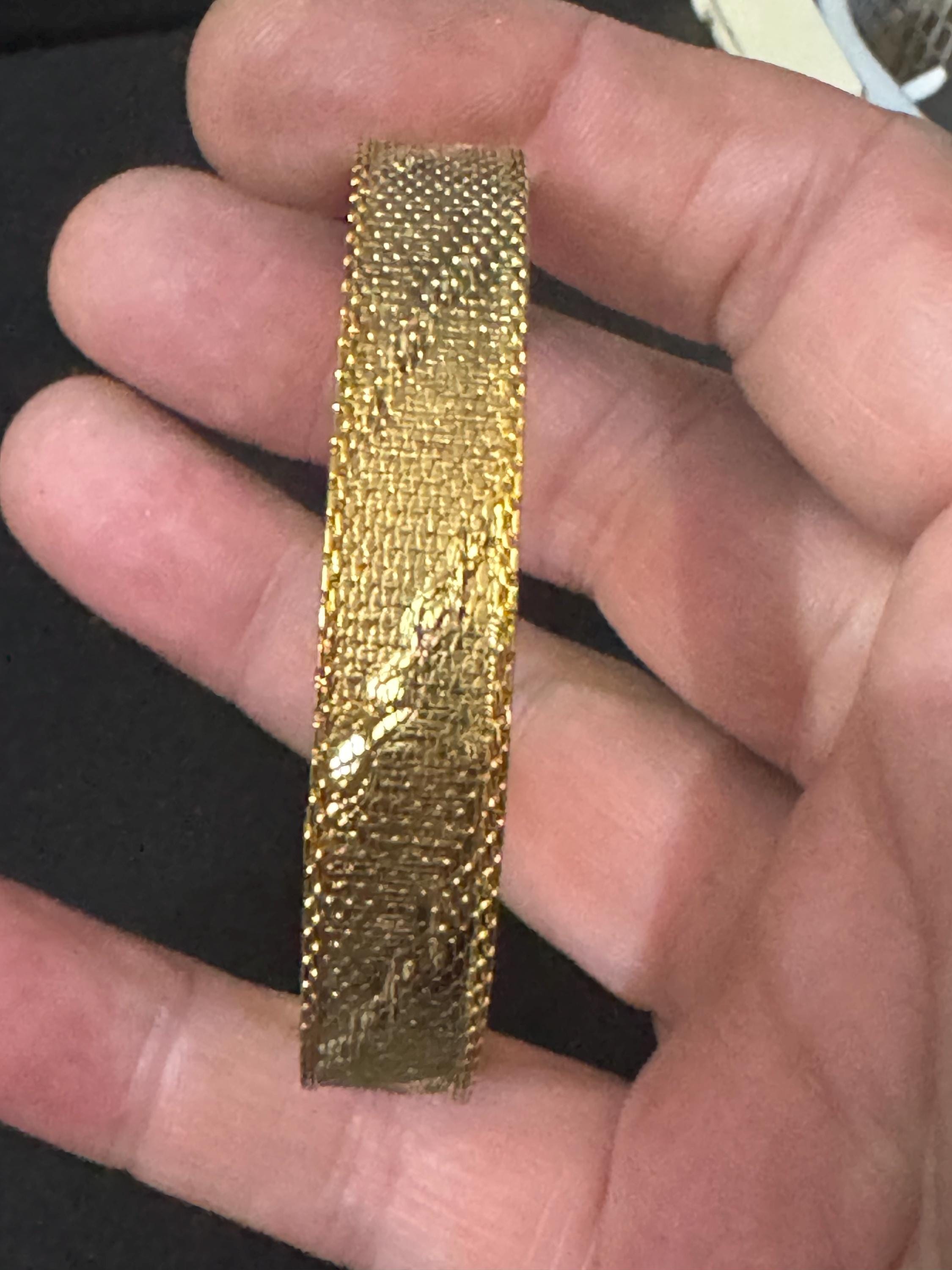 True Vintage pristine gold plated wide mesh flat link bangle bracelet 19 x 10mm old shop stock