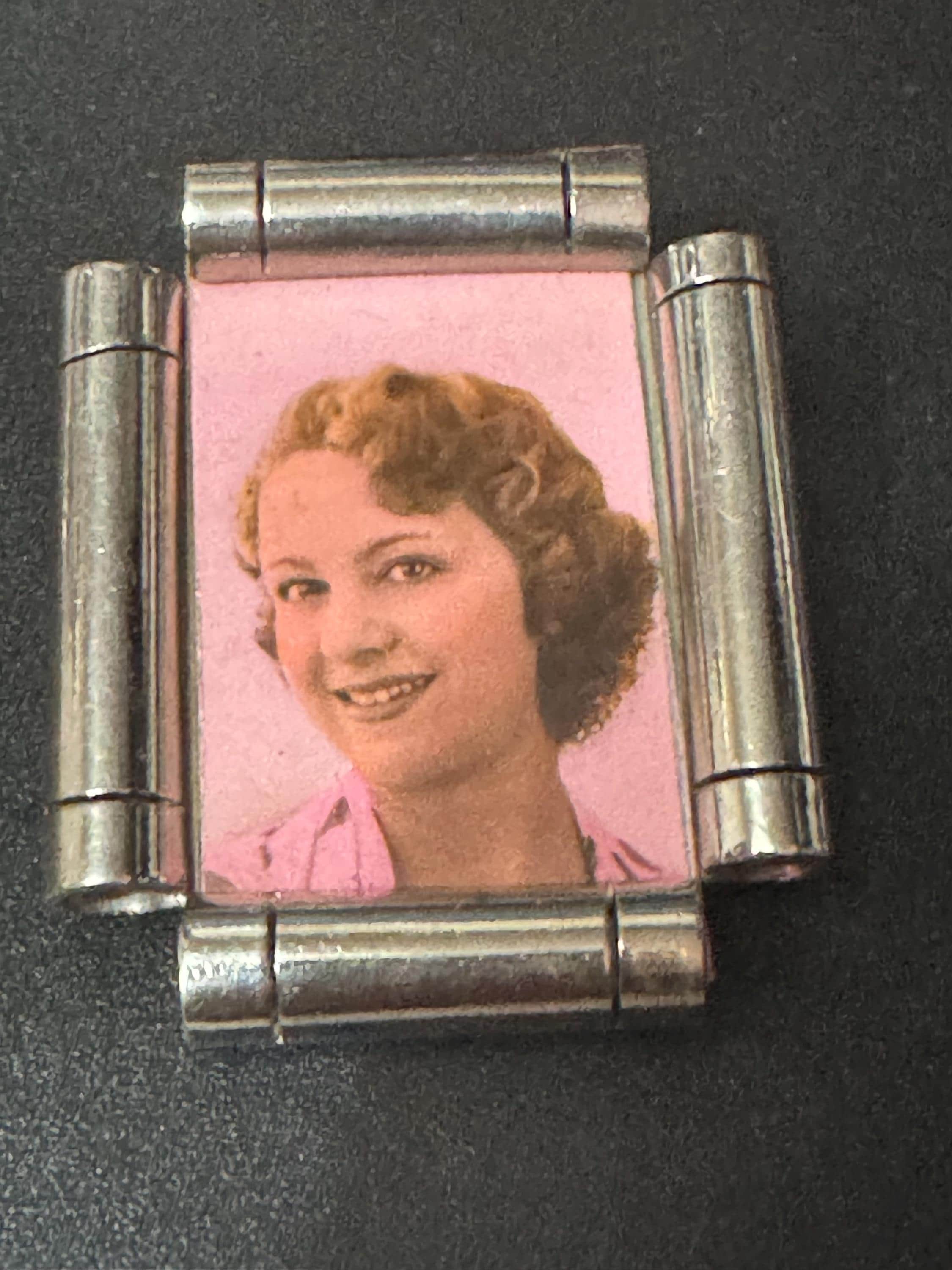 vintage French art deco chrome framed ladies portrait brooches  French
