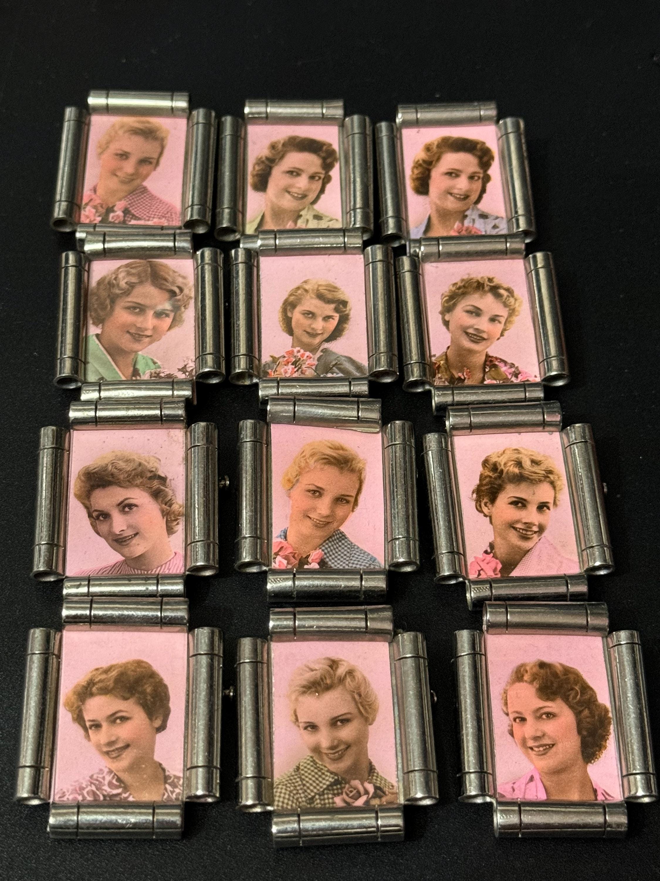 vintage French art deco chrome framed ladies portrait brooches  French