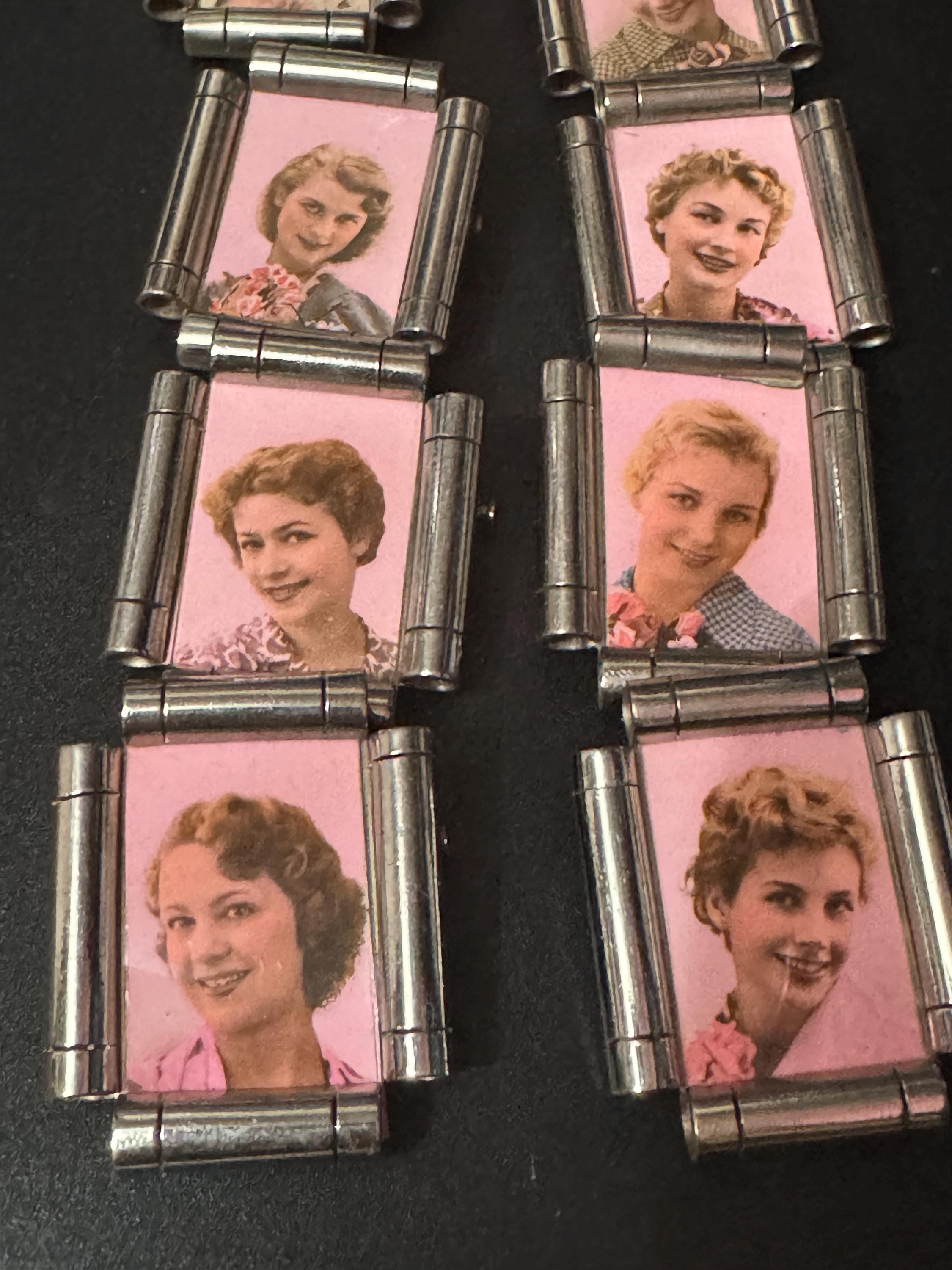 vintage French art deco chrome framed ladies portrait brooches  French