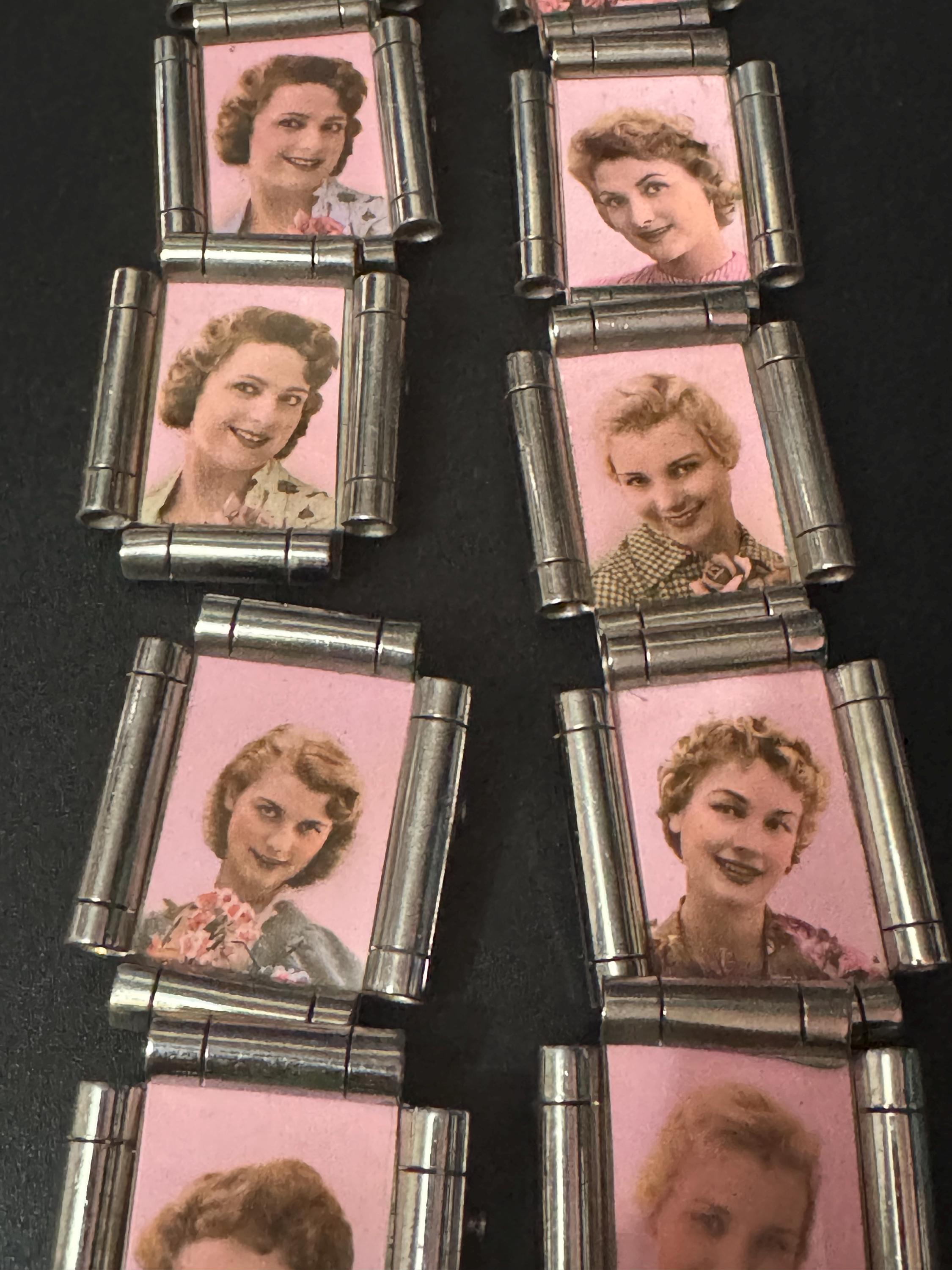 vintage French art deco chrome framed ladies portrait brooches  French