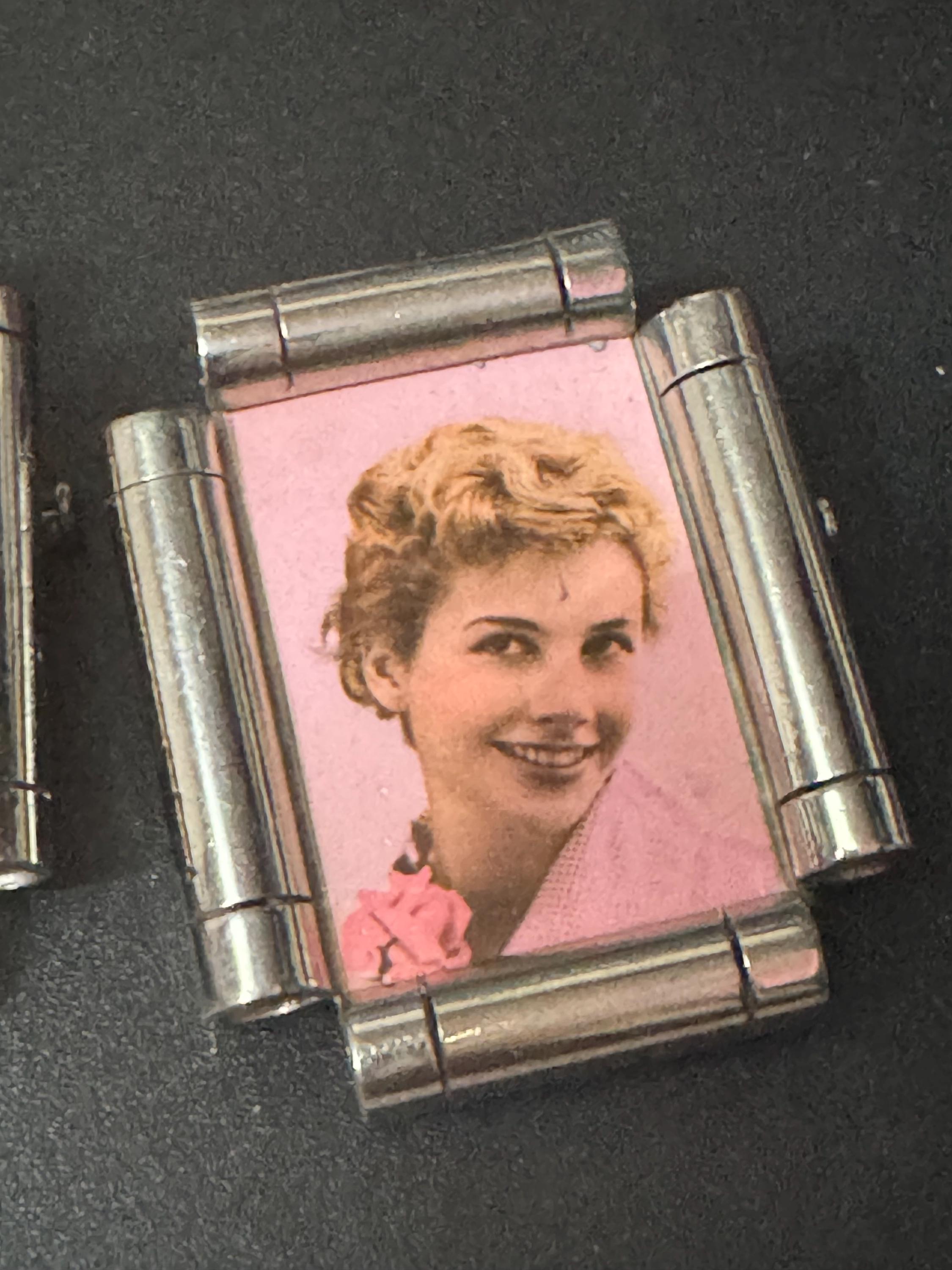 vintage French art deco chrome framed ladies portrait brooches  French