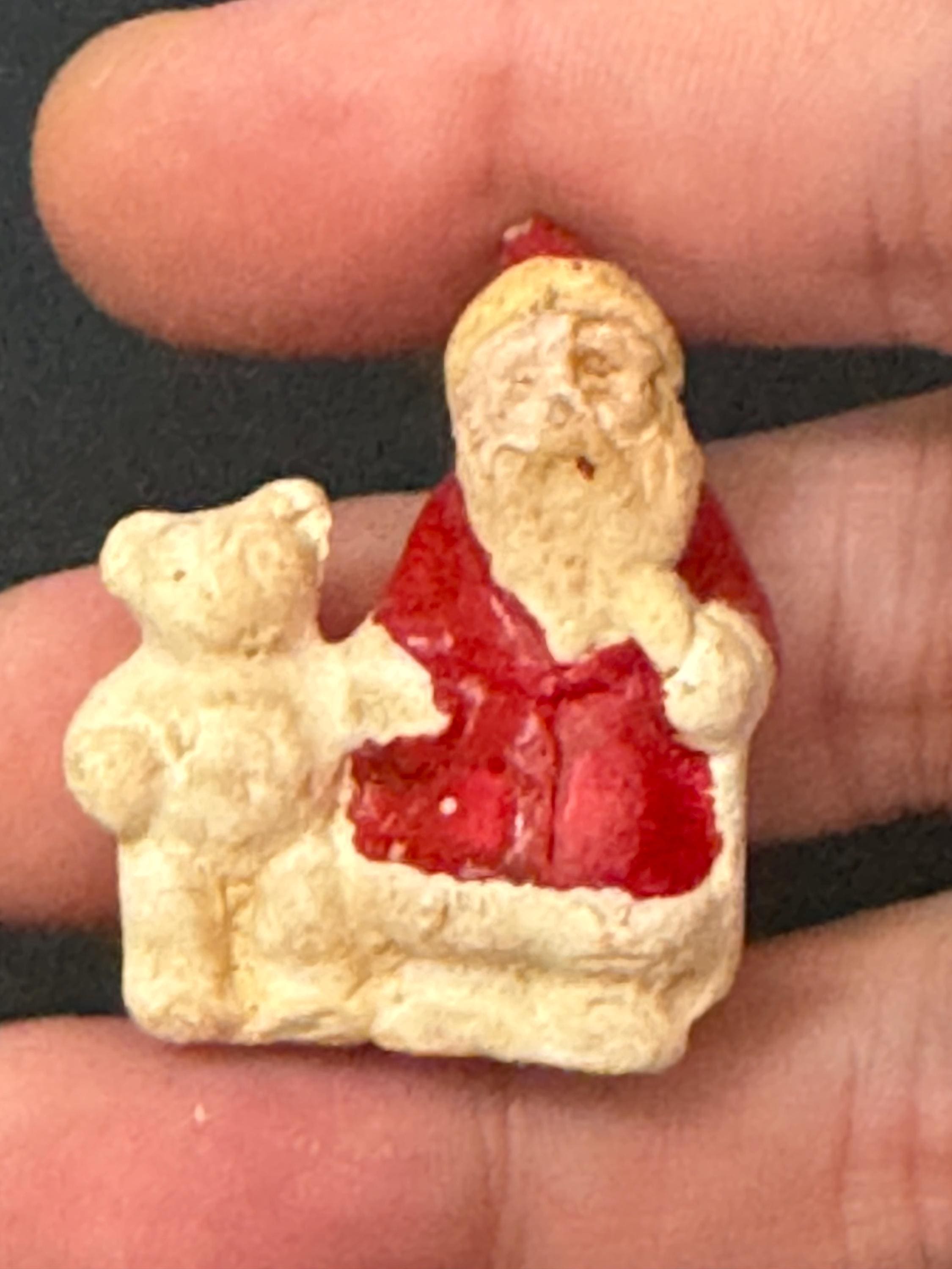 VIntage PLASTER bisque Santa Claus father Christmas Xmas Cake topper decoration festive baking antique ornament