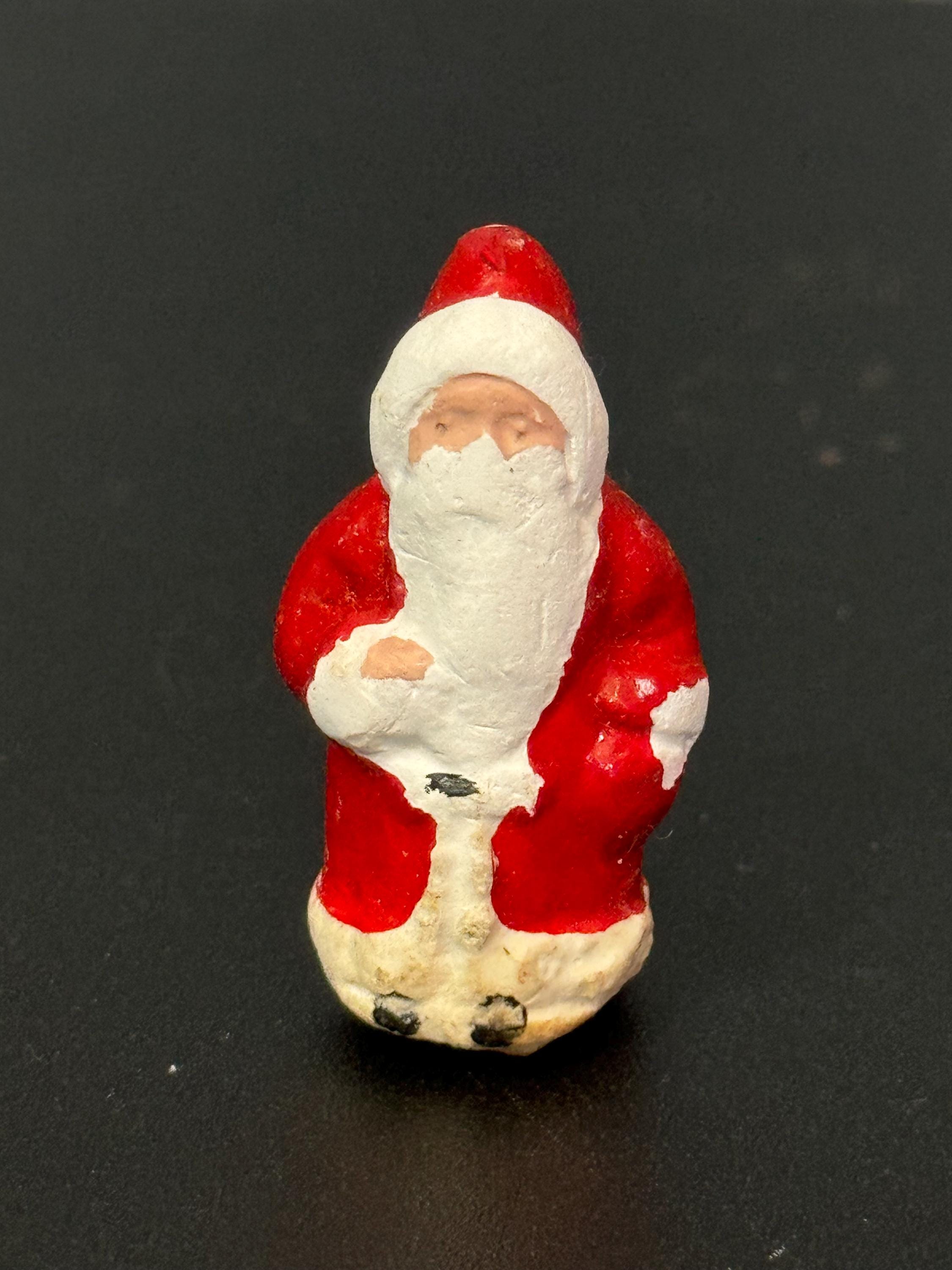 VIntage PLASTER bisque Santa Claus father Christmas Xmas Cake topper decoration festive baking antique ornament