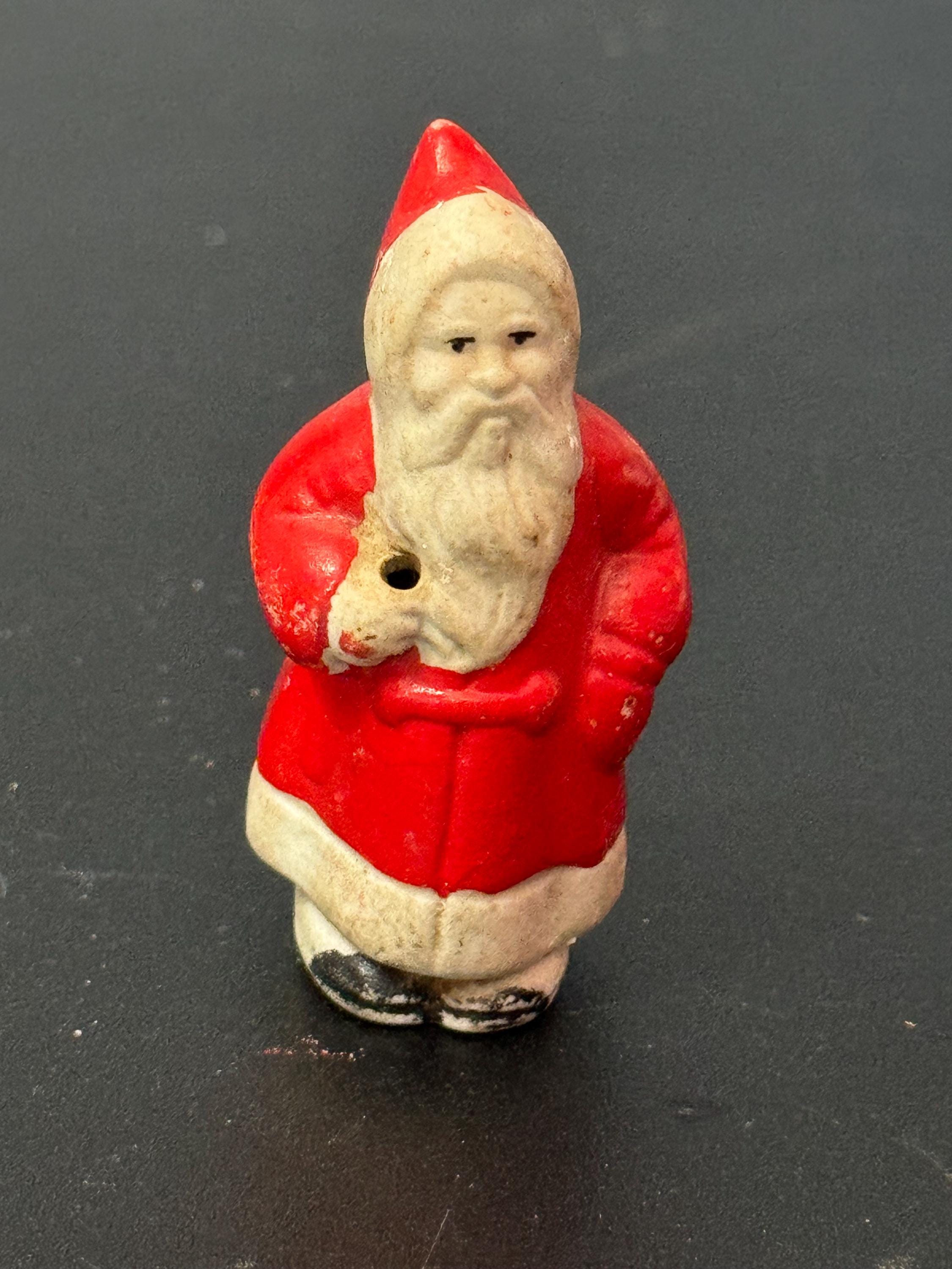 VIntage PLASTER bisque Santa Claus father Christmas Xmas Cake topper decoration festive baking antique ornament
