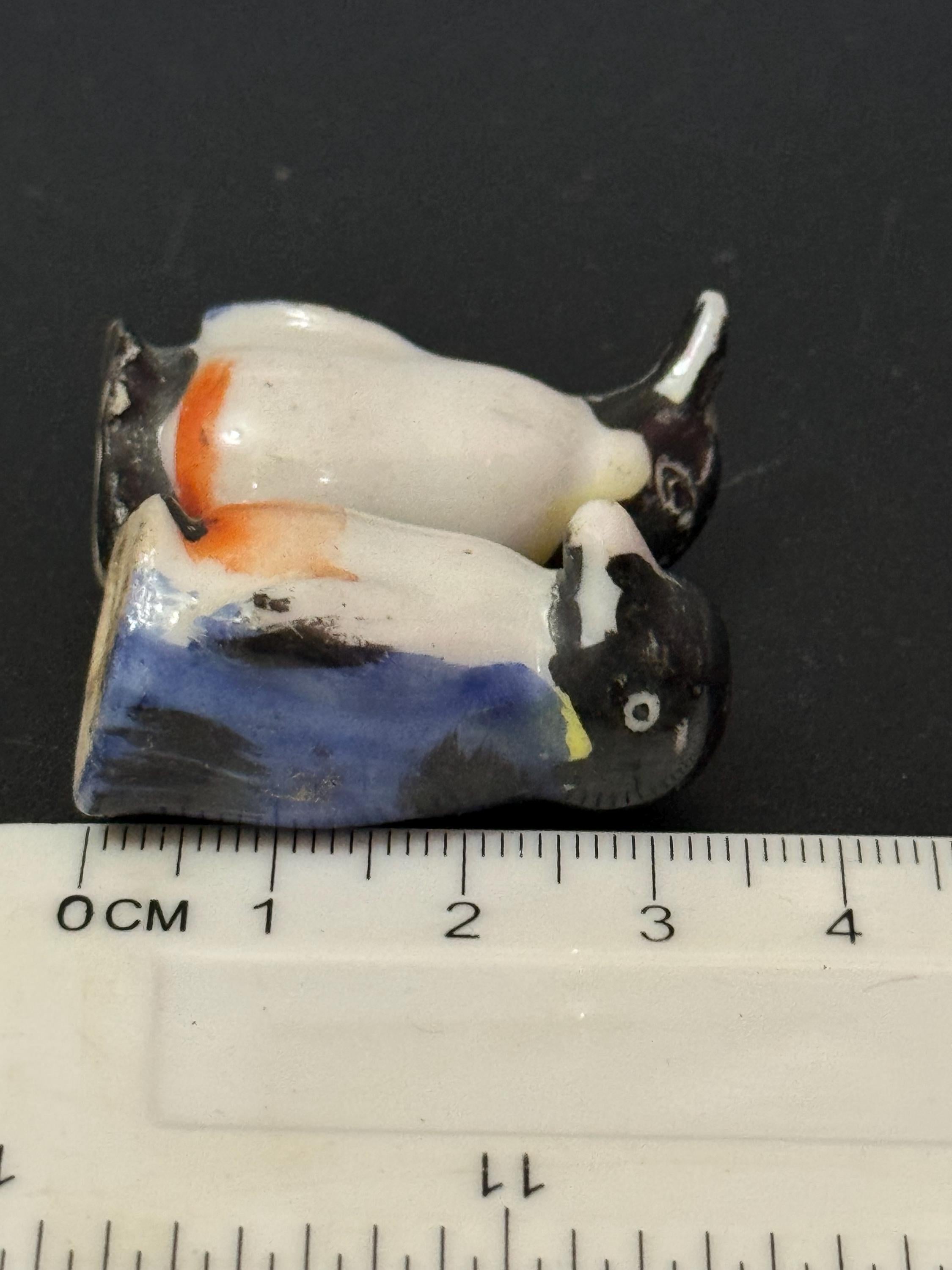 2 x Antique ceramic glazed Black penguins Christmas Xmas Cake topper decoration