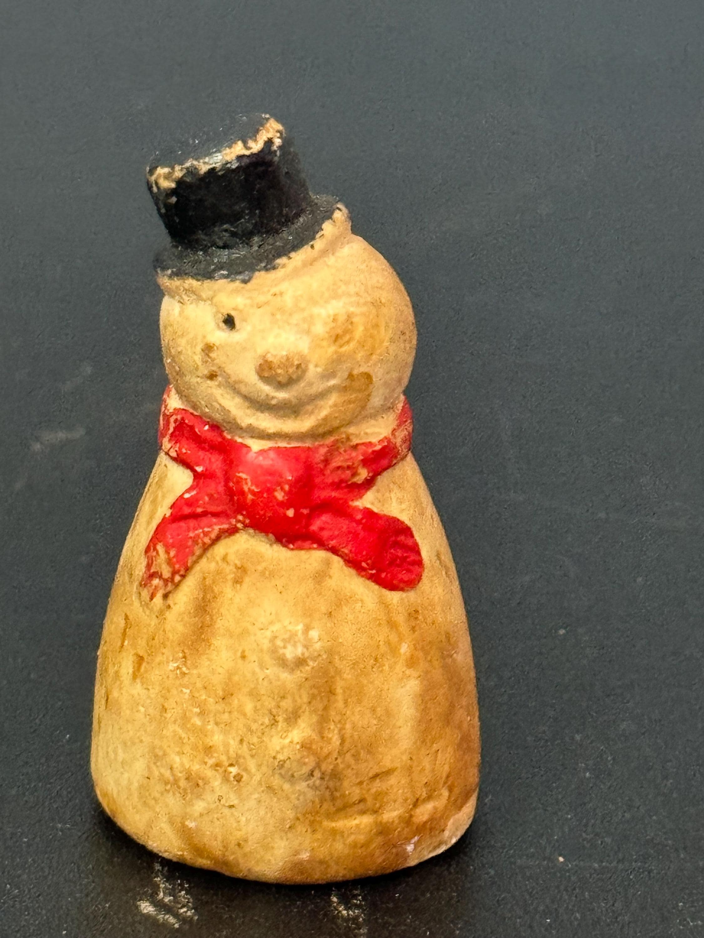 Antique Vintage PLASTER or bisque SNOWMAN Christmas Xmas Cake topper decoration festive baking