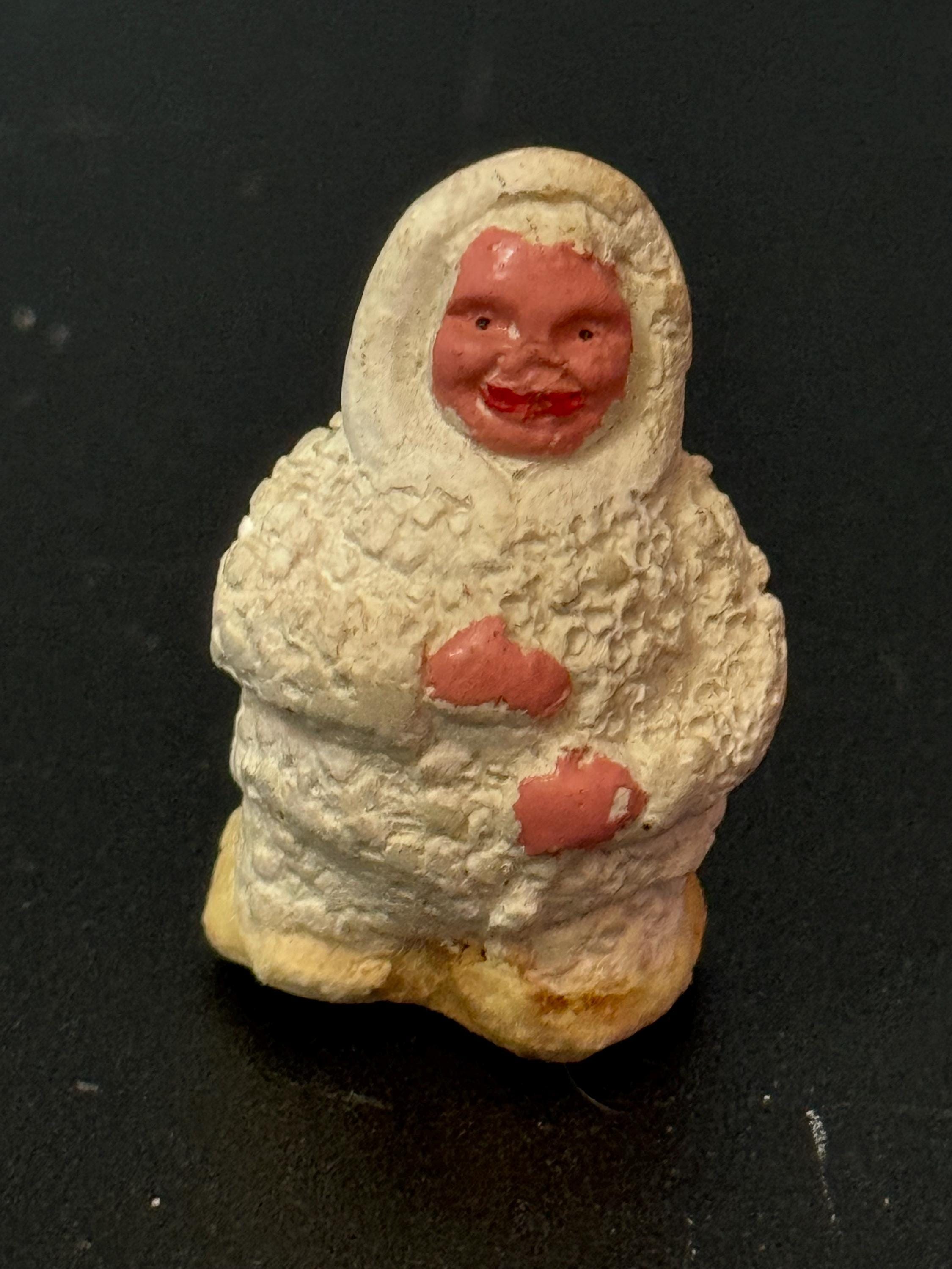 Antique PLASTER bisque Snow Baby  Christmas Xmas Cake topper decoration