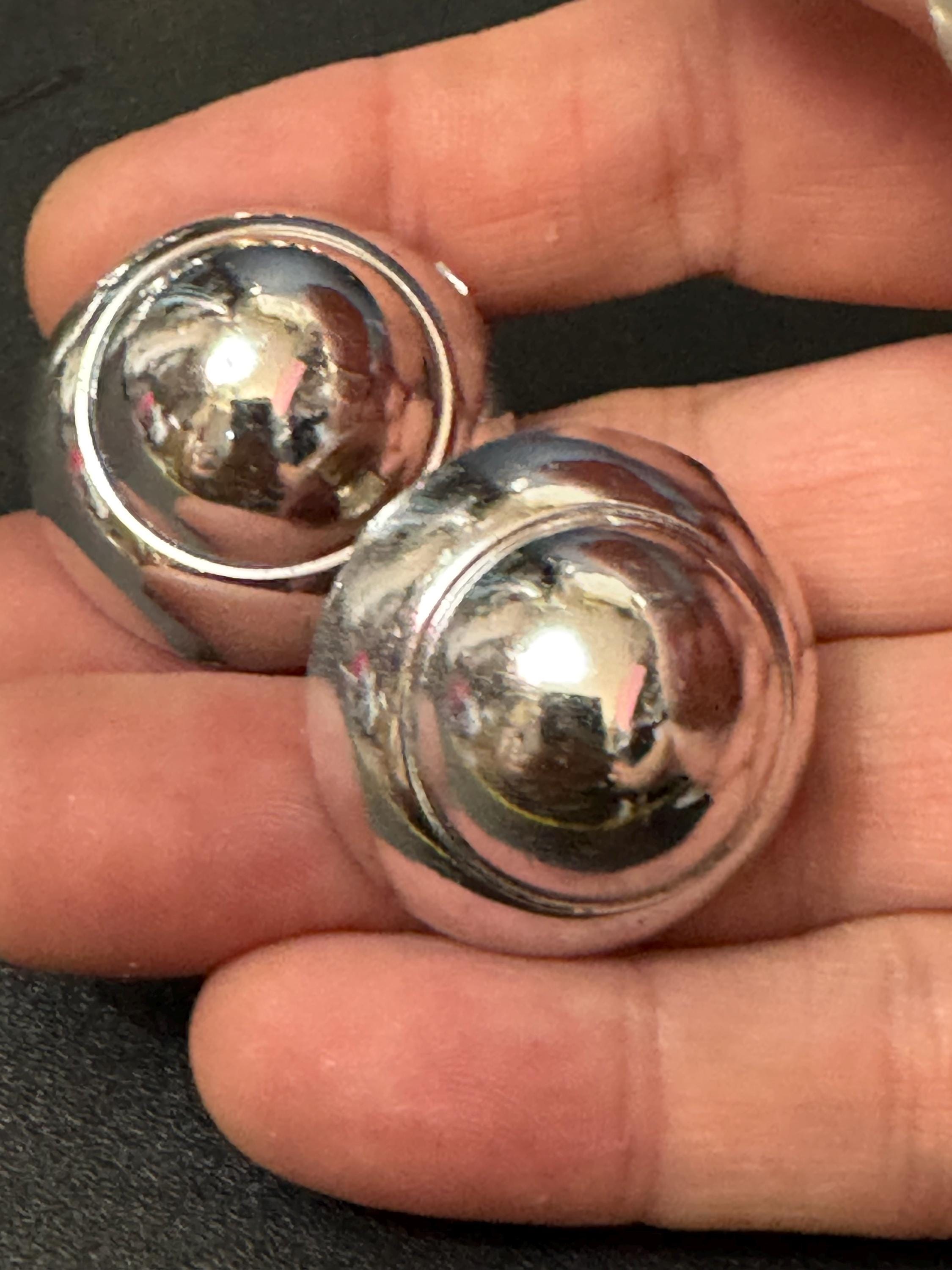 French silver tone domed plastic clip on earrings 1950s 1960s vintage