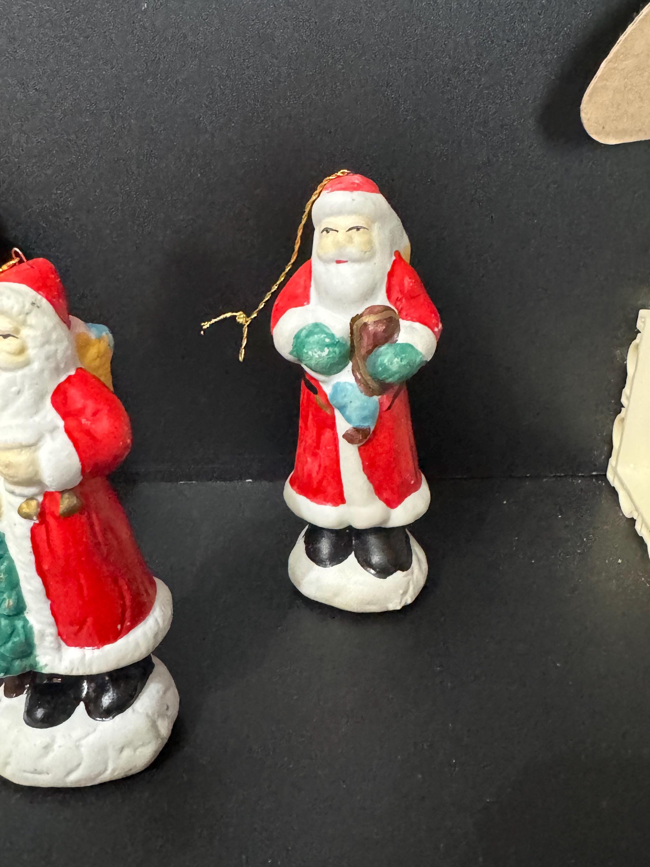 set of 5 ceramic Santa Claus tree ornaments l 11cm tall Father Christmas baubles