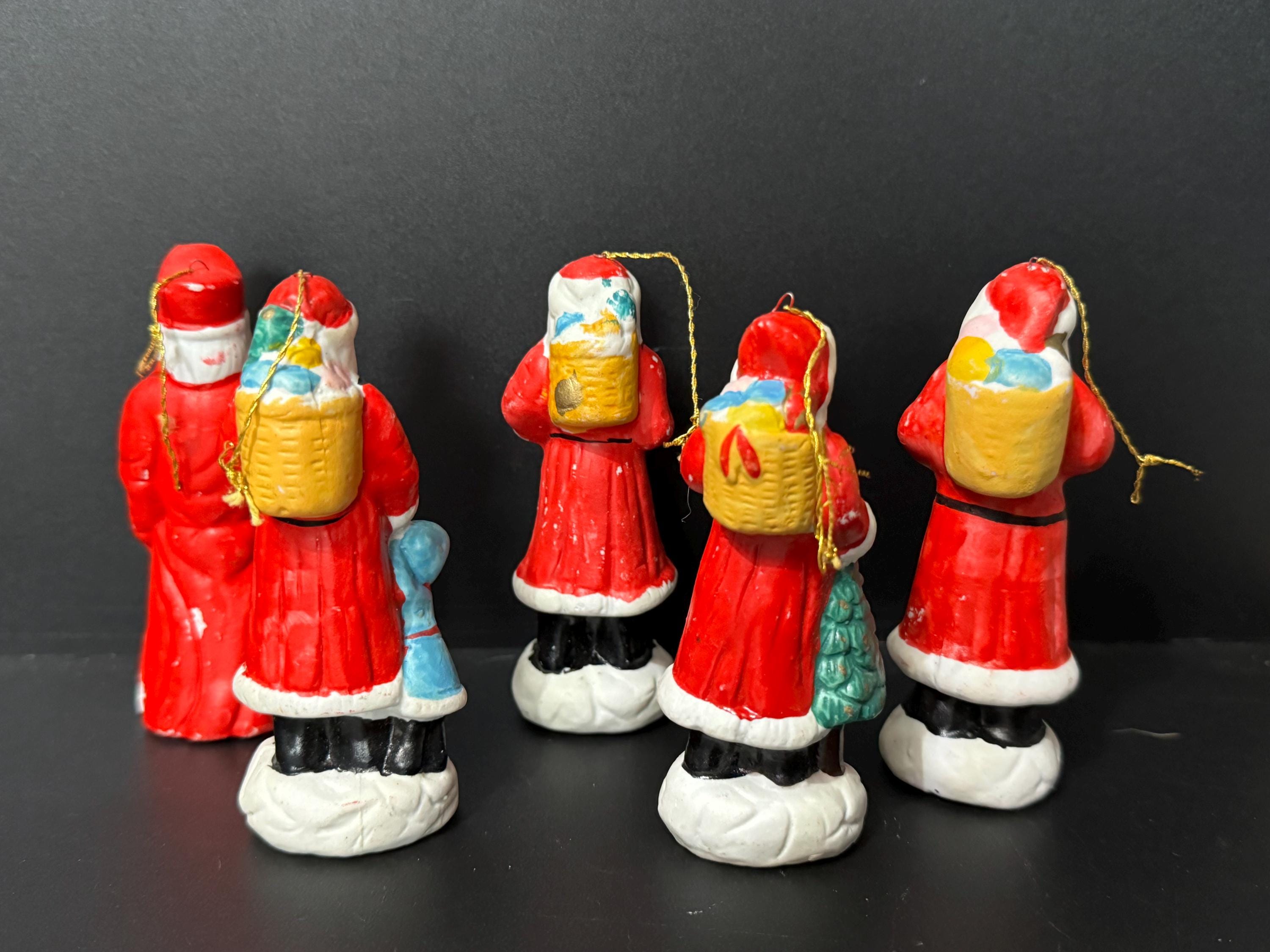 set of 5 ceramic Santa Claus tree ornaments l 11cm tall Father Christmas baubles