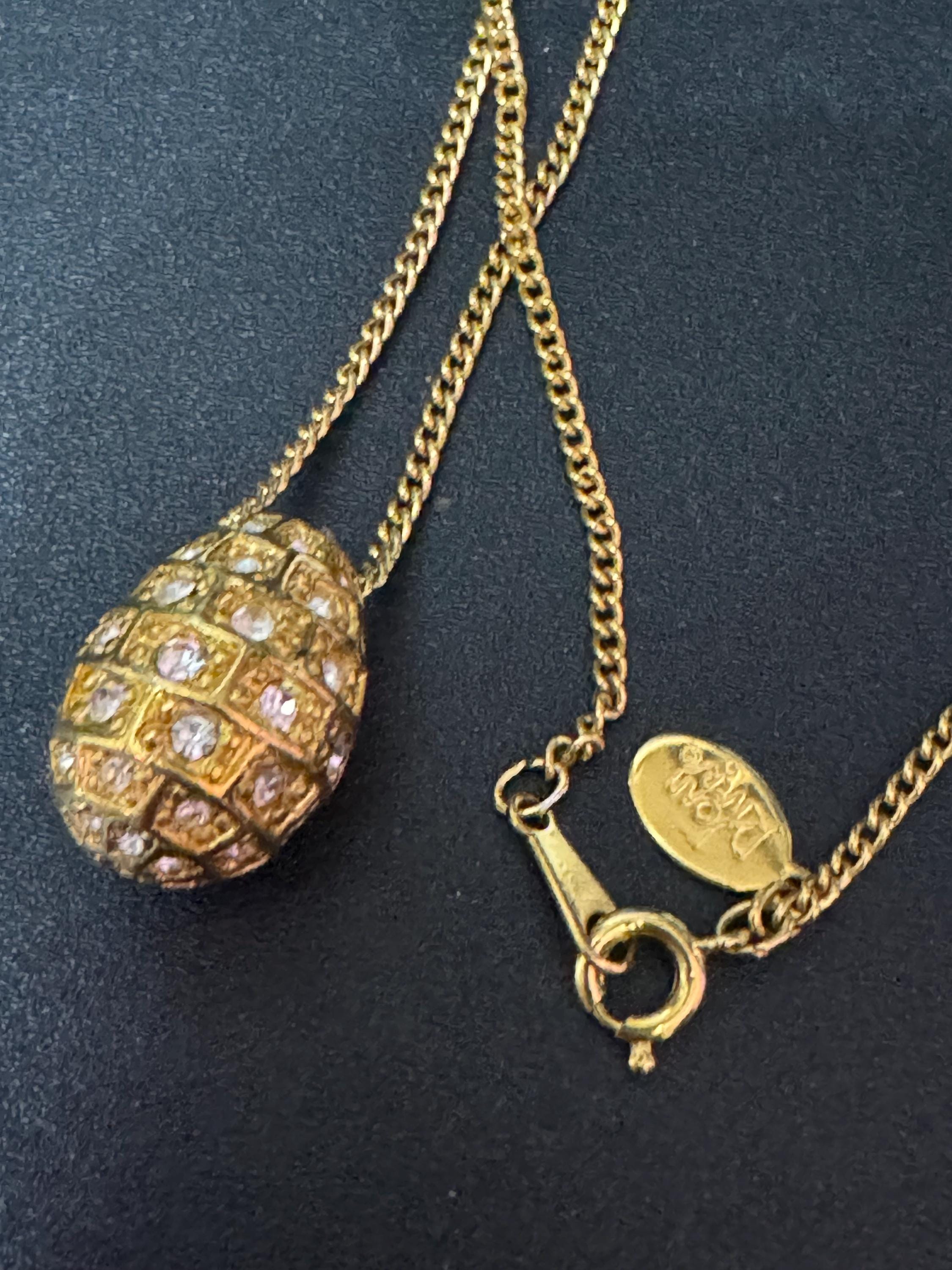 Joan Rivers Gold Faberge inspired 18mm Crystal rhinestone egg pendant necklace on 56cm fine chain
