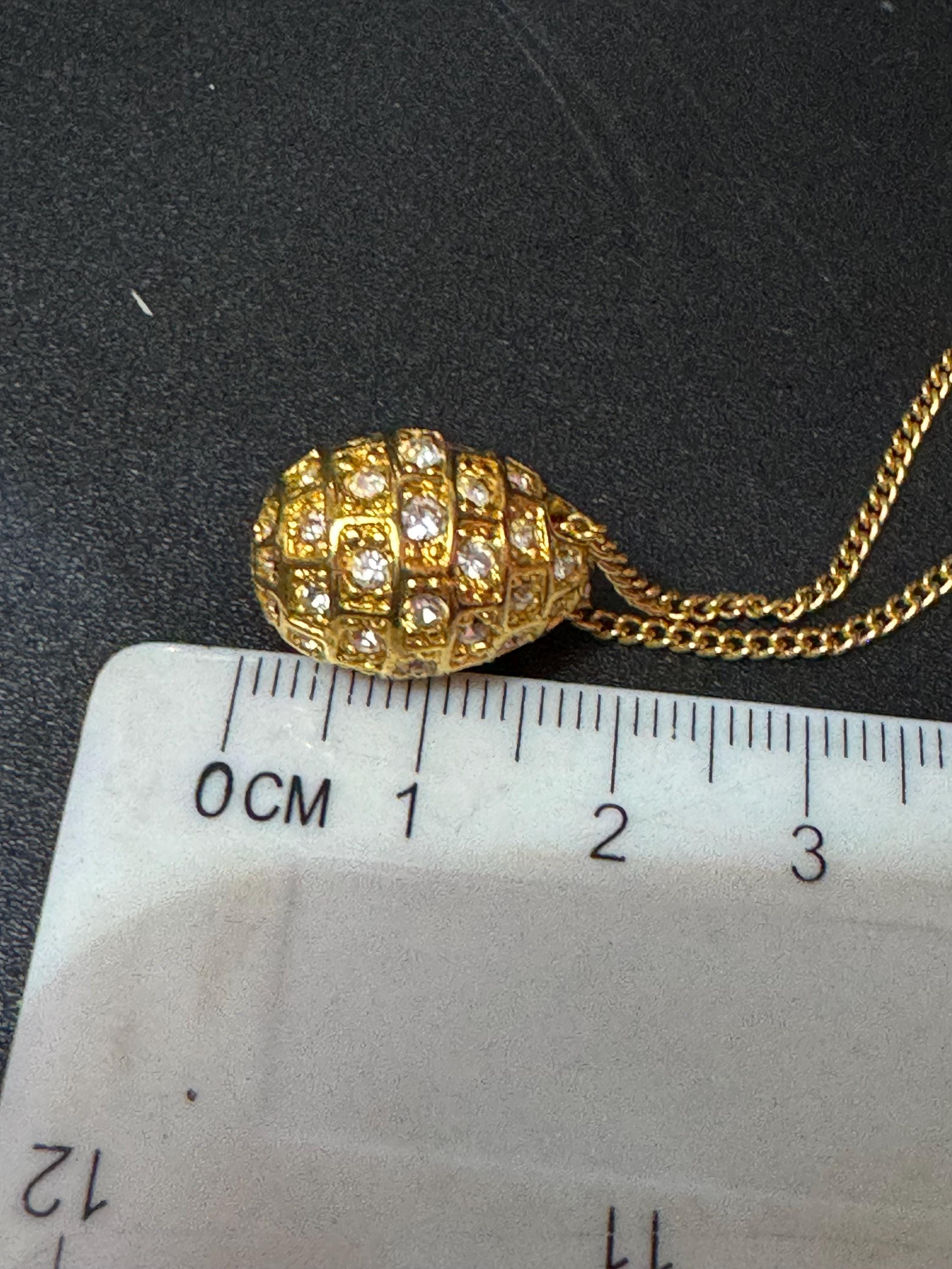 Joan Rivers Gold Faberge inspired 18mm Crystal rhinestone egg pendant necklace on 56cm fine chain