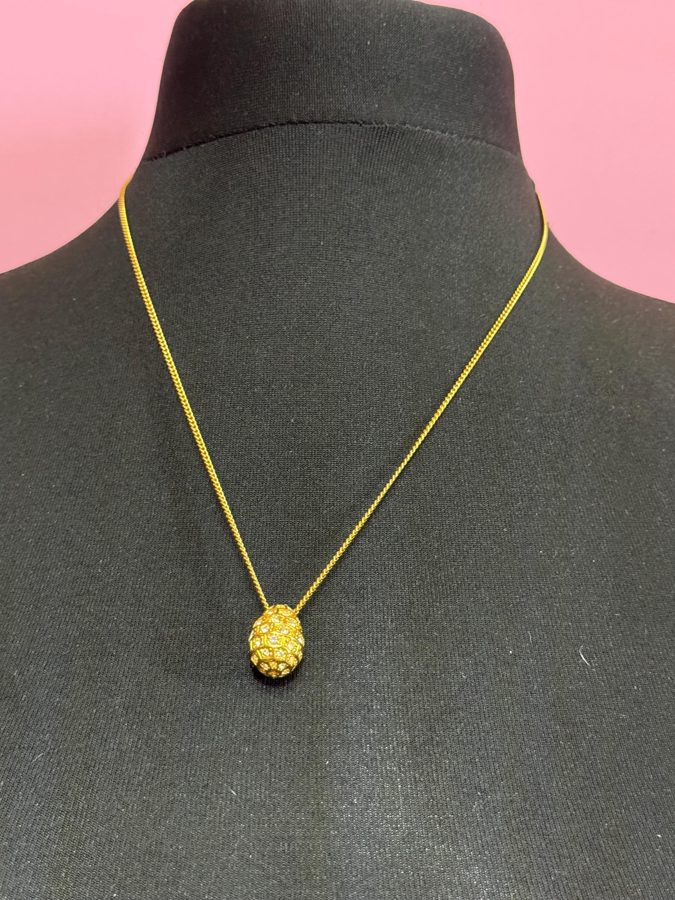 Joan Rivers Gold Faberge inspired 18mm Crystal rhinestone egg pendant necklace on 56cm fine chain