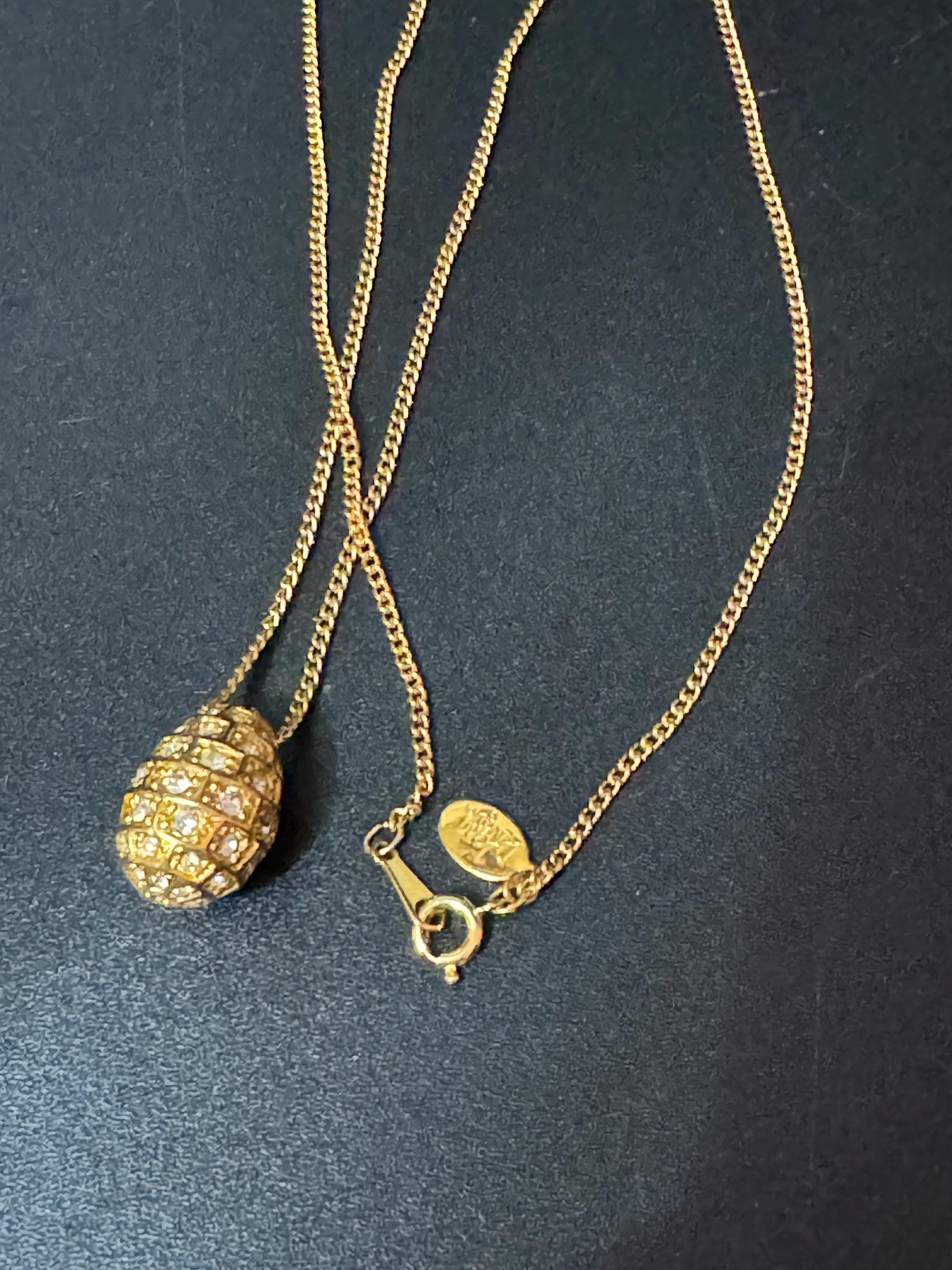 Joan Rivers Gold Faberge inspired 18mm Crystal rhinestone egg pendant necklace on 56cm fine chain