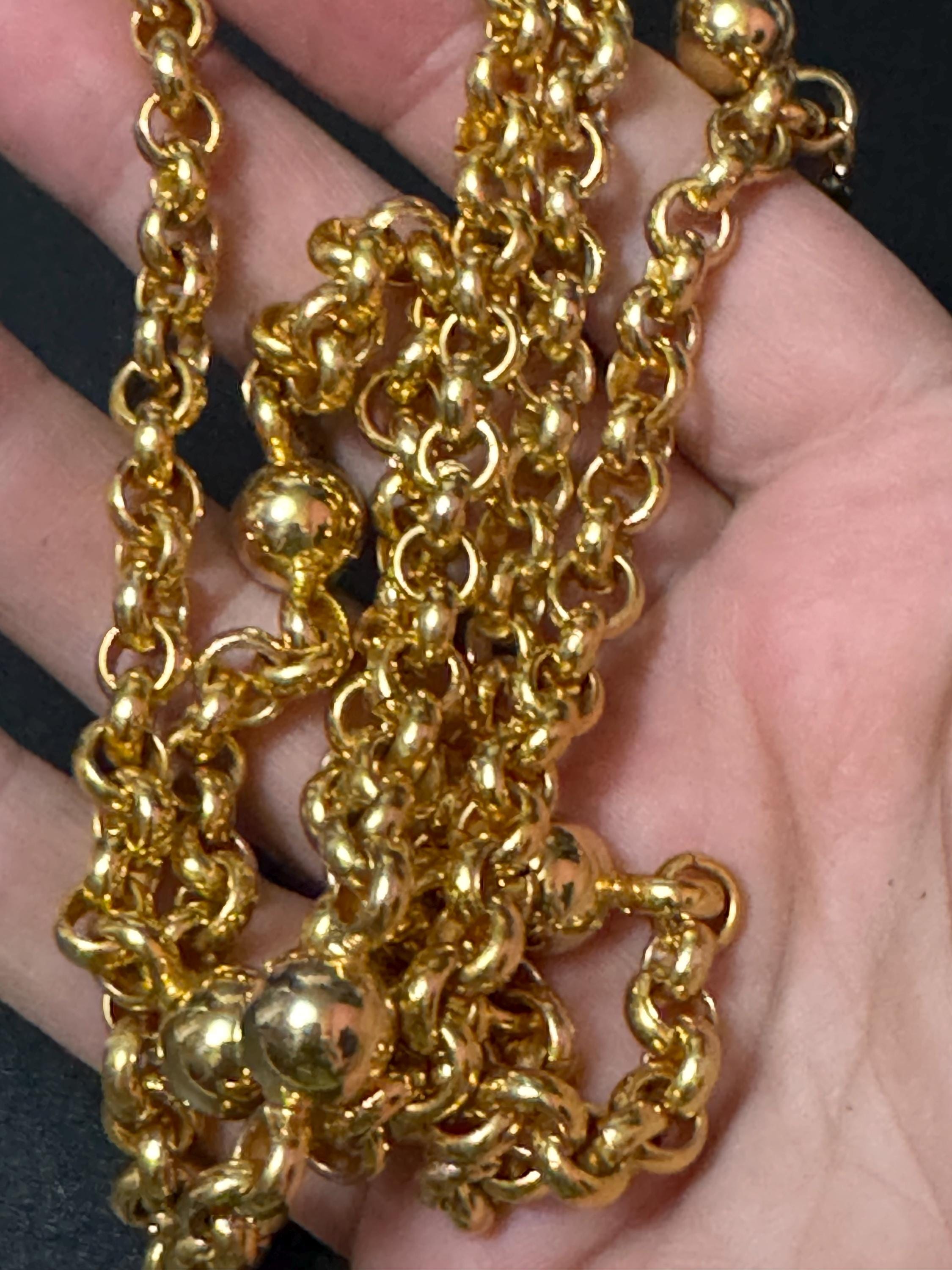 Signed Adrien Mann Retro nice weighty gold tone belcher chain link modernist ball bead station necklace 80cm
