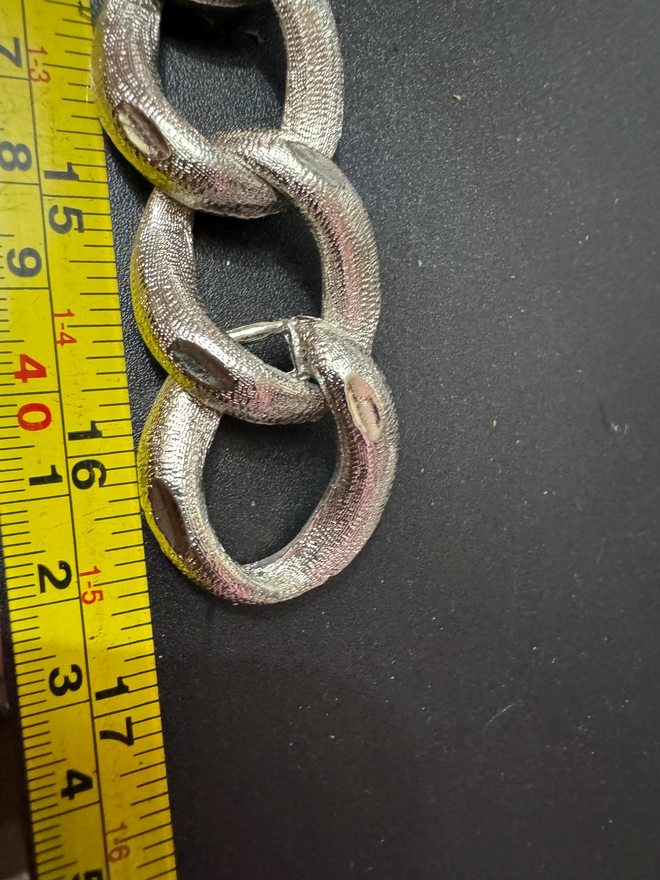 Vintage silver tone Wide geometric textured chain Link choker necklace heavy 43cm