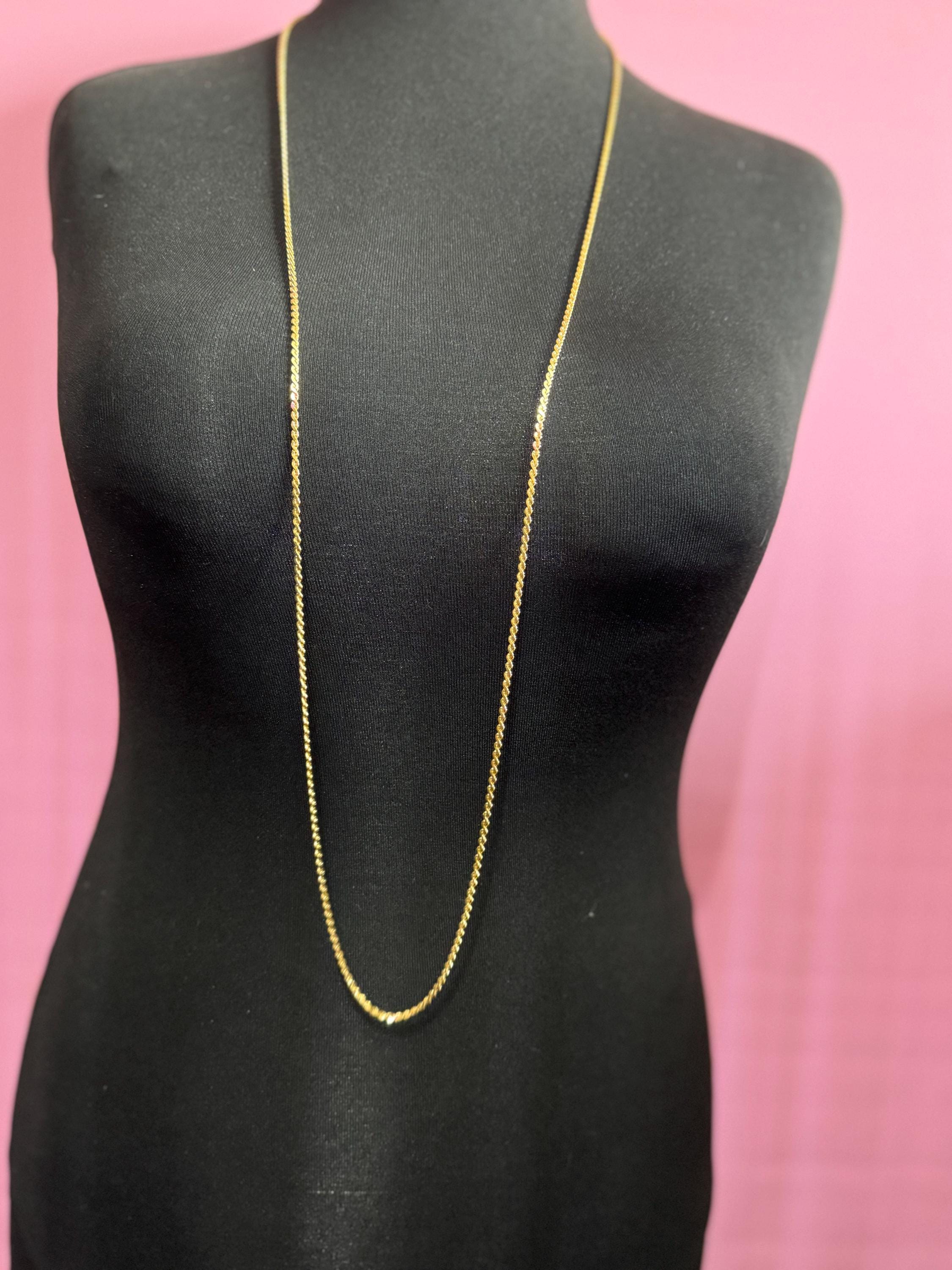 vintage fine 3mm gold plated long 35 inch 118cm serpentine chain plain layering necklace old shop stock