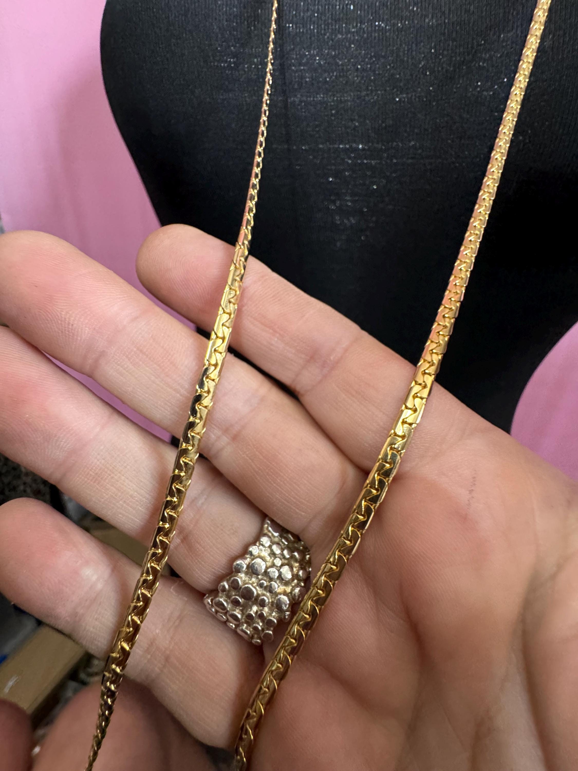 114cm 34 inch True Vintage 4mm gold plated very long flat fancy link chain plain layering necklace old shop stock