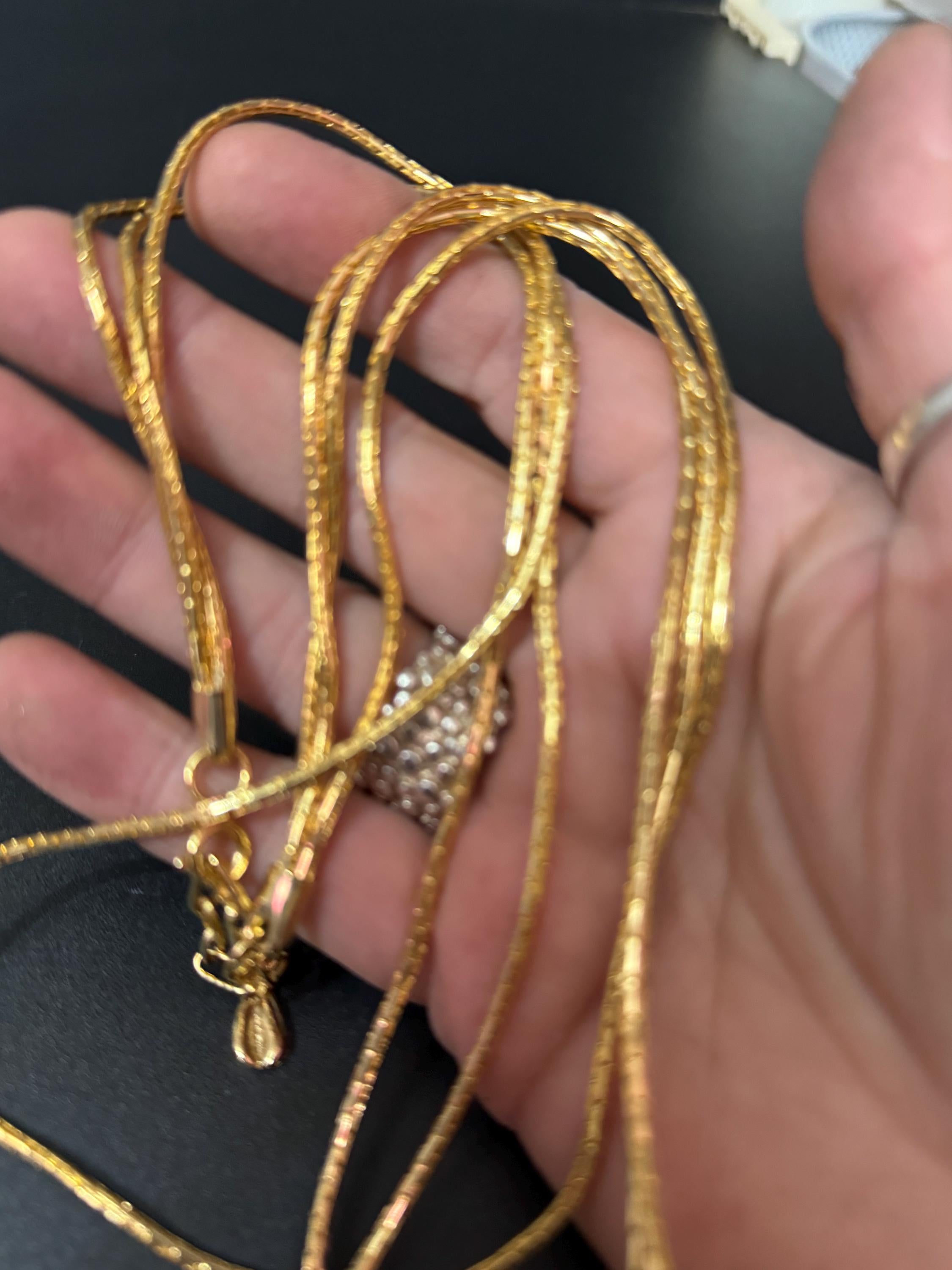 18 inch 59 to 66cm Vintage gold tone flat link multi strand 3 row waterfall long chain necklace